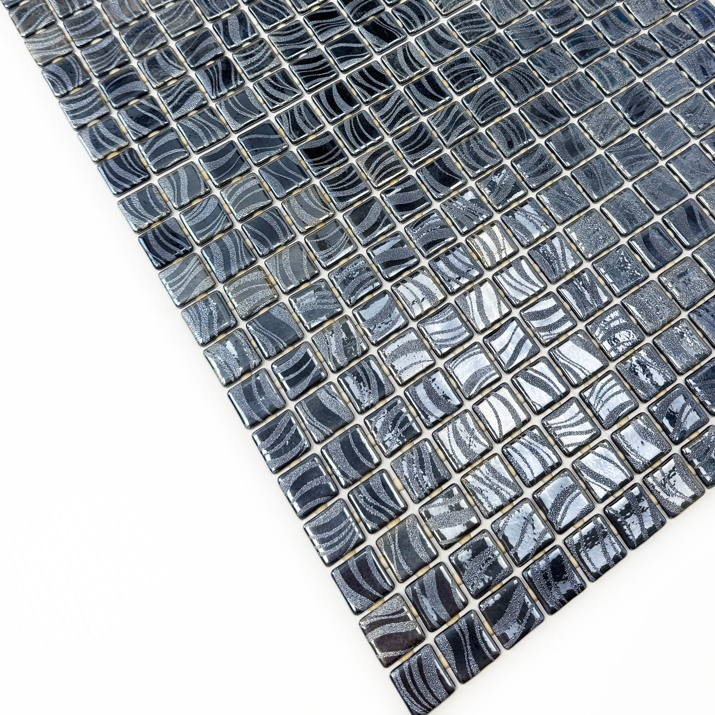 Spanish Mosaic Series Iron Grey & Ash Grey Shinny Streaks And Swirls Texture Recycled Glass Mosaic