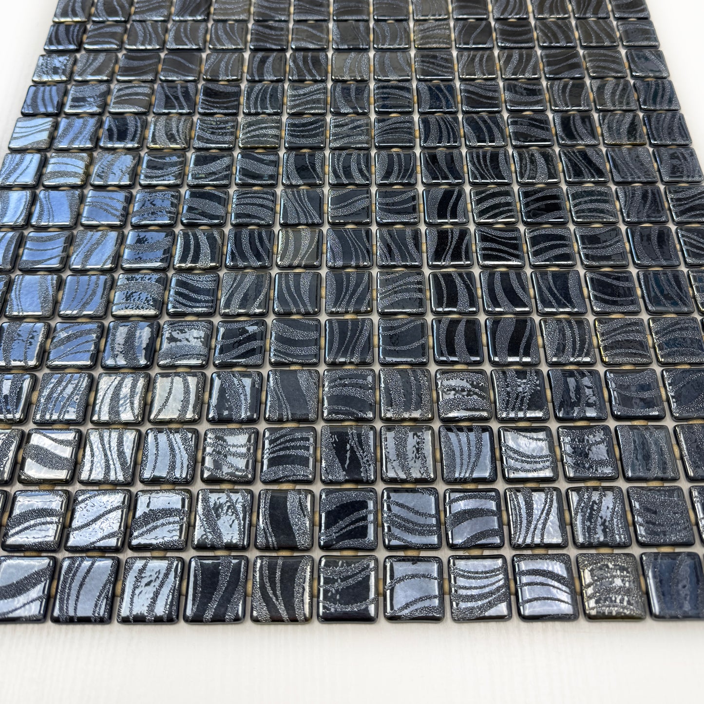 Spanish Mosaic Series Iron Grey & Ash Grey Shinny Streaks And Swirls Texture Recycled Glass Mosaic