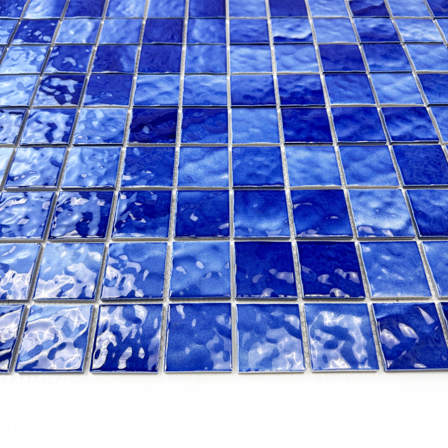 Serene Wave Navy Blue Wave Pattern Crystalline Glazed Porcelain Mosaic