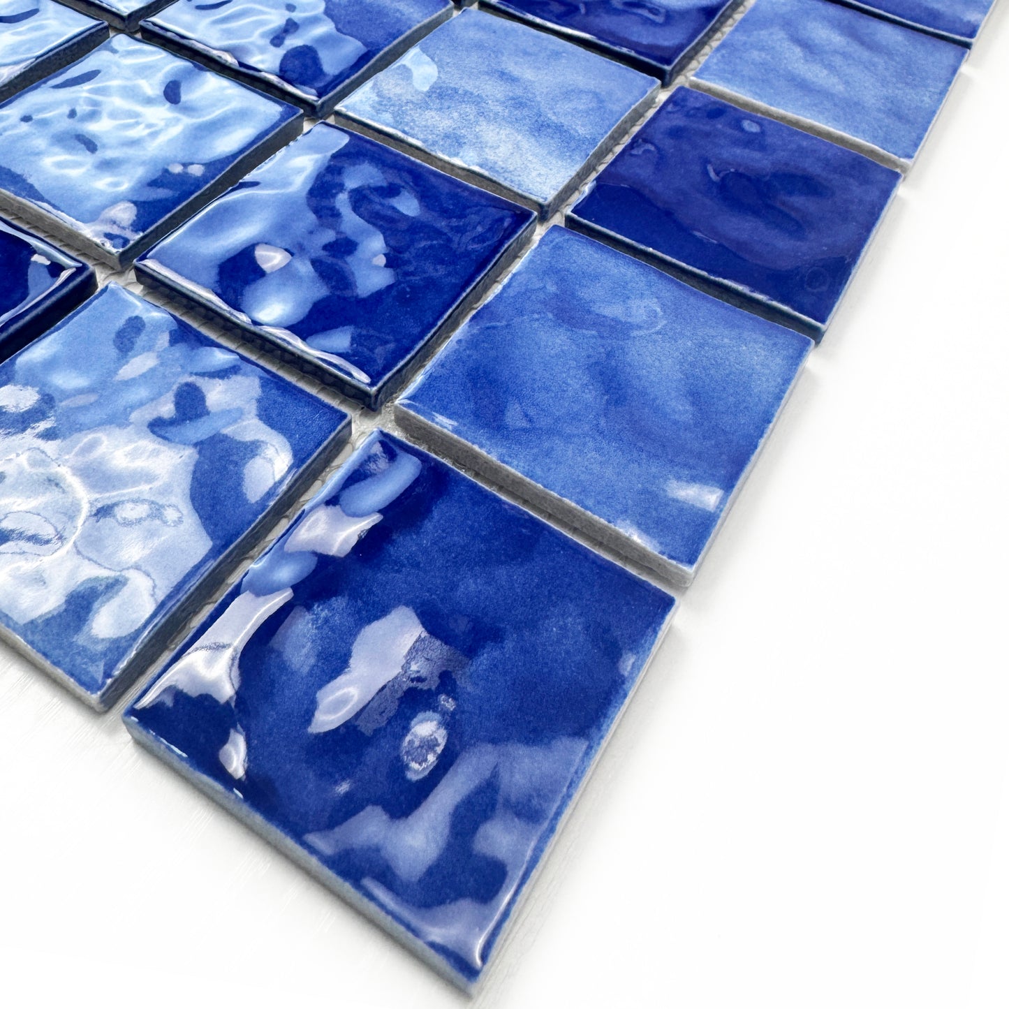 Serene Wave Navy Blue Wave Pattern Crystalline Glazed Porcelain Mosaic