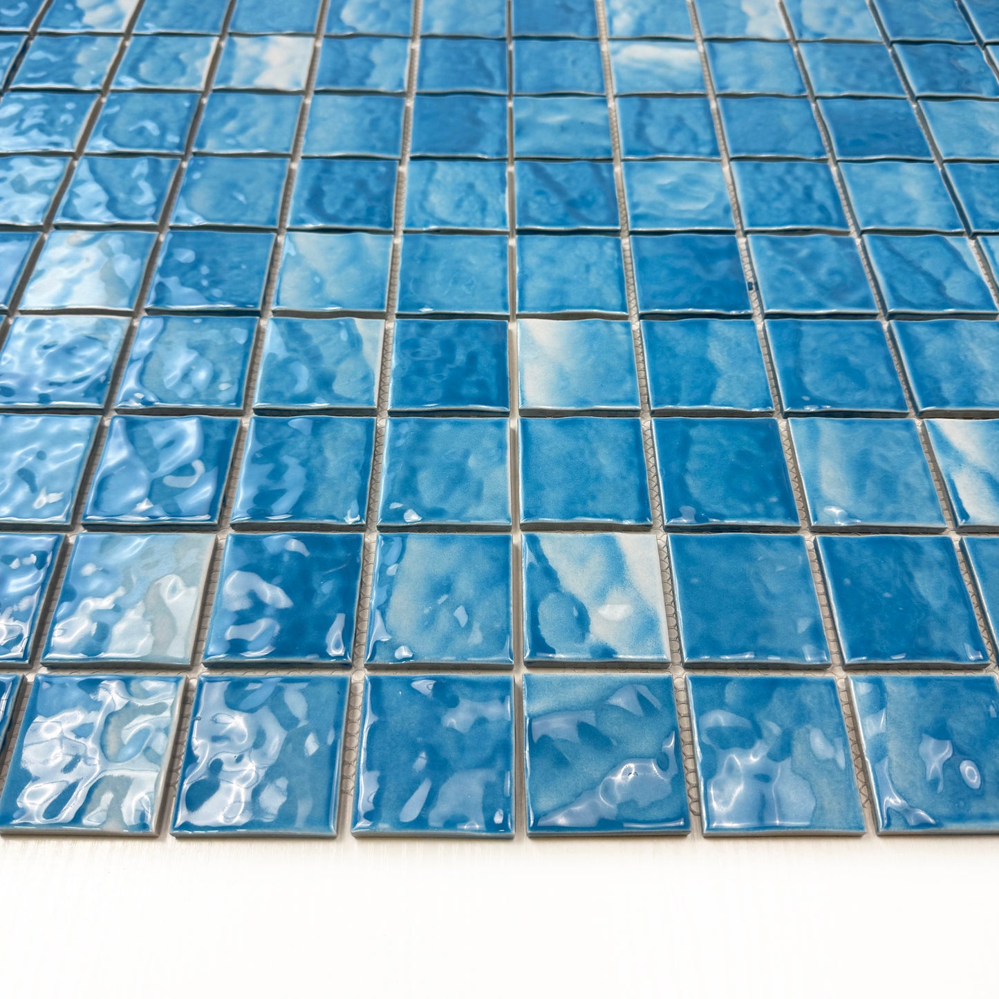 Serene Wave Cyan Blue Wave Pattern Crystalline Glazed Porcelain Mosaic
