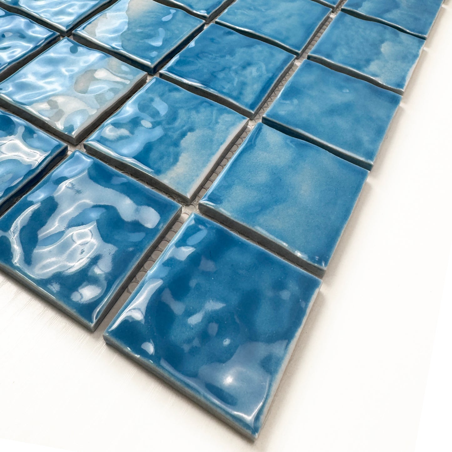 Serene Wave Cyan Blue Wave Pattern Crystalline Glazed Porcelain Mosaic