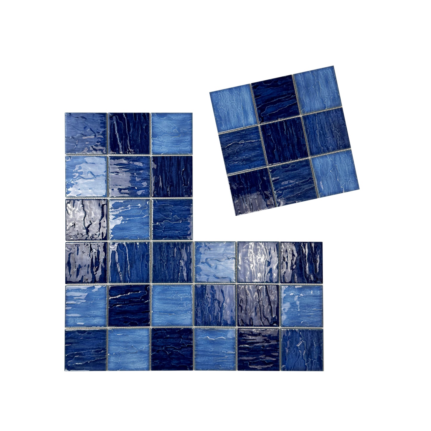 Serene Wave French Blue & Navy Blue Mixed 3D Crystalline Glazed Porcelain Mosaic
