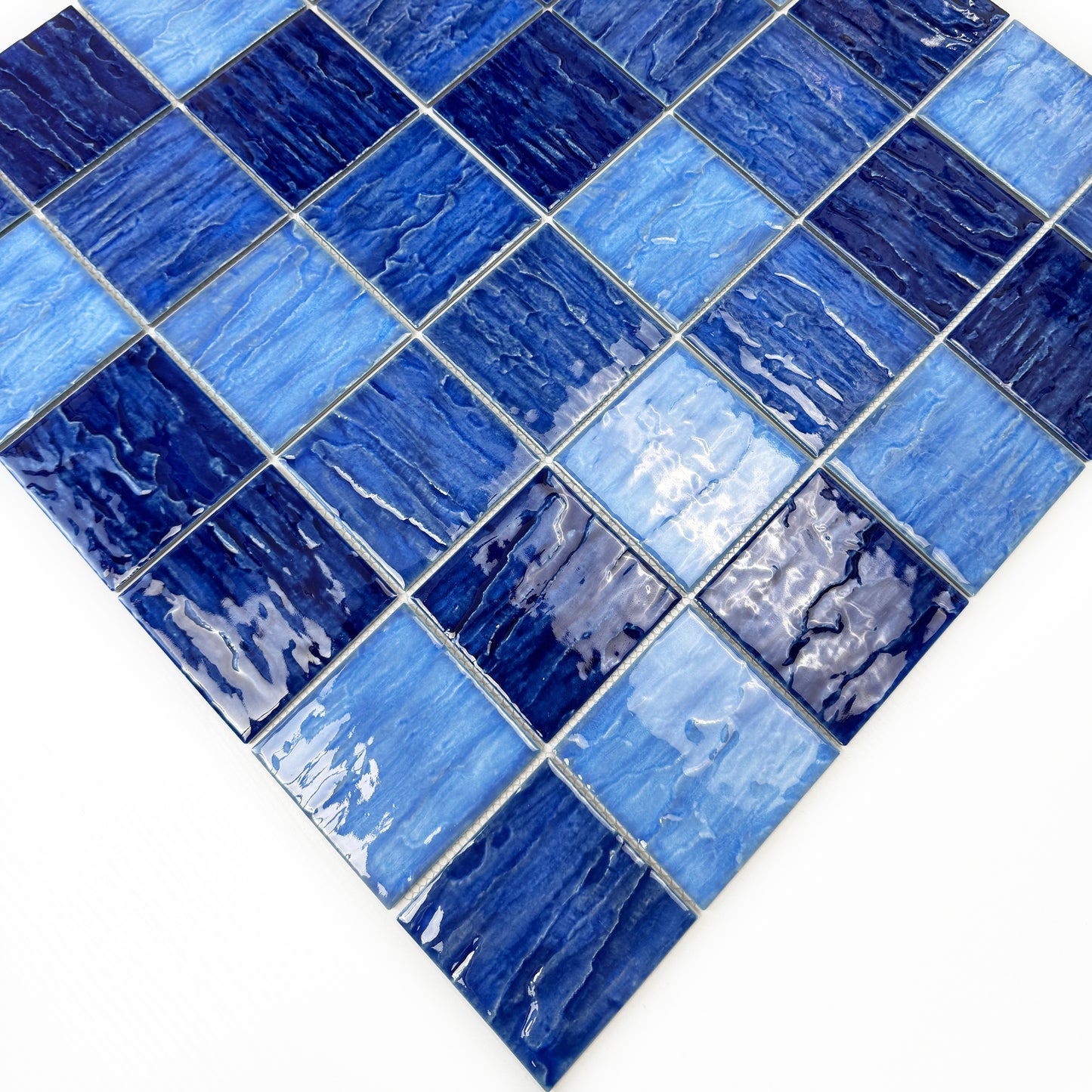 Serene Wave French Blue & Navy Blue Mixed 3D Crystalline Glazed Porcelain Mosaic