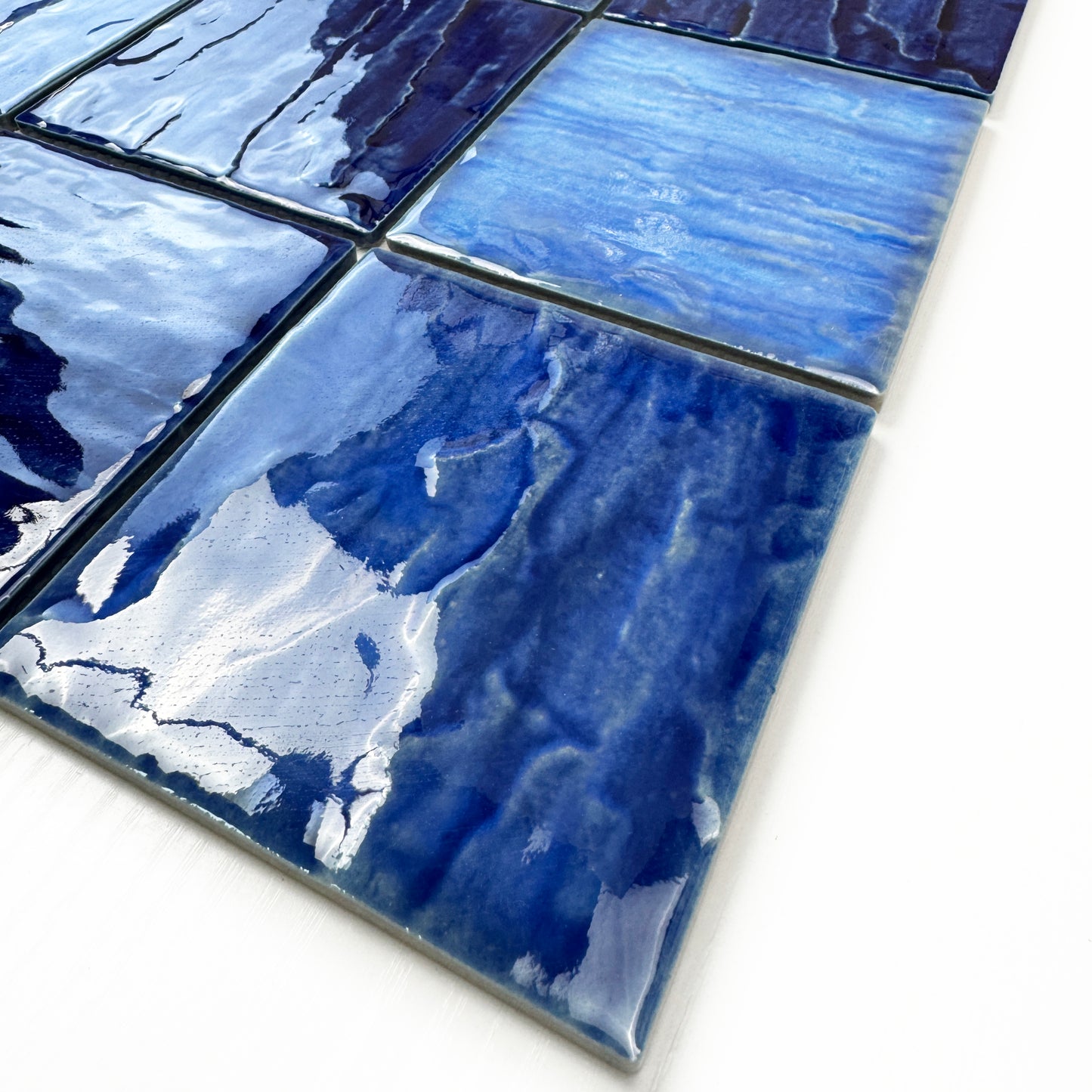 Serene Wave French Blue & Navy Blue Mixed 3D Crystalline Glazed Porcelain Mosaic