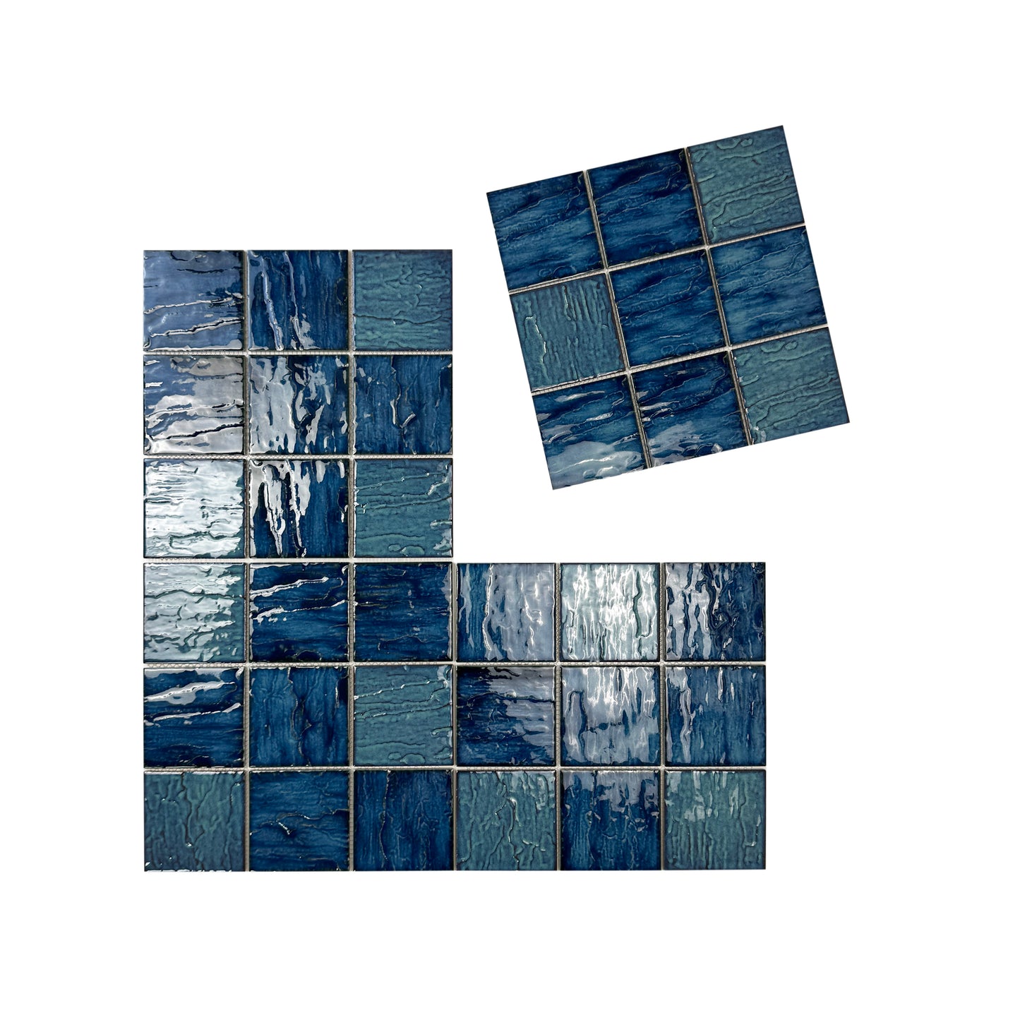 Serene Wave Emerald Green & Moss Green Mixed 3D Crystalline Glazed Porcelain Mosaic