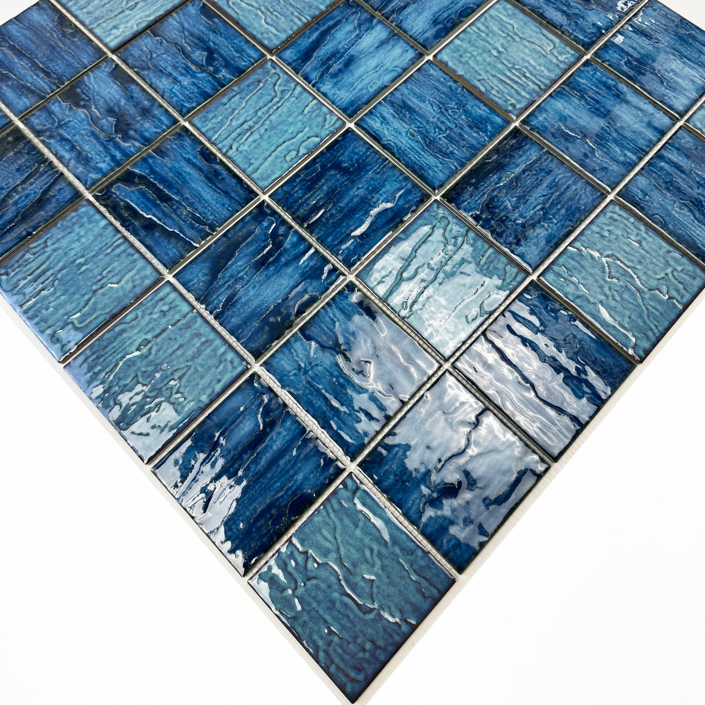 Serene Wave Emerald Green & Moss Green Mixed 3D Crystalline Glazed Porcelain Mosaic