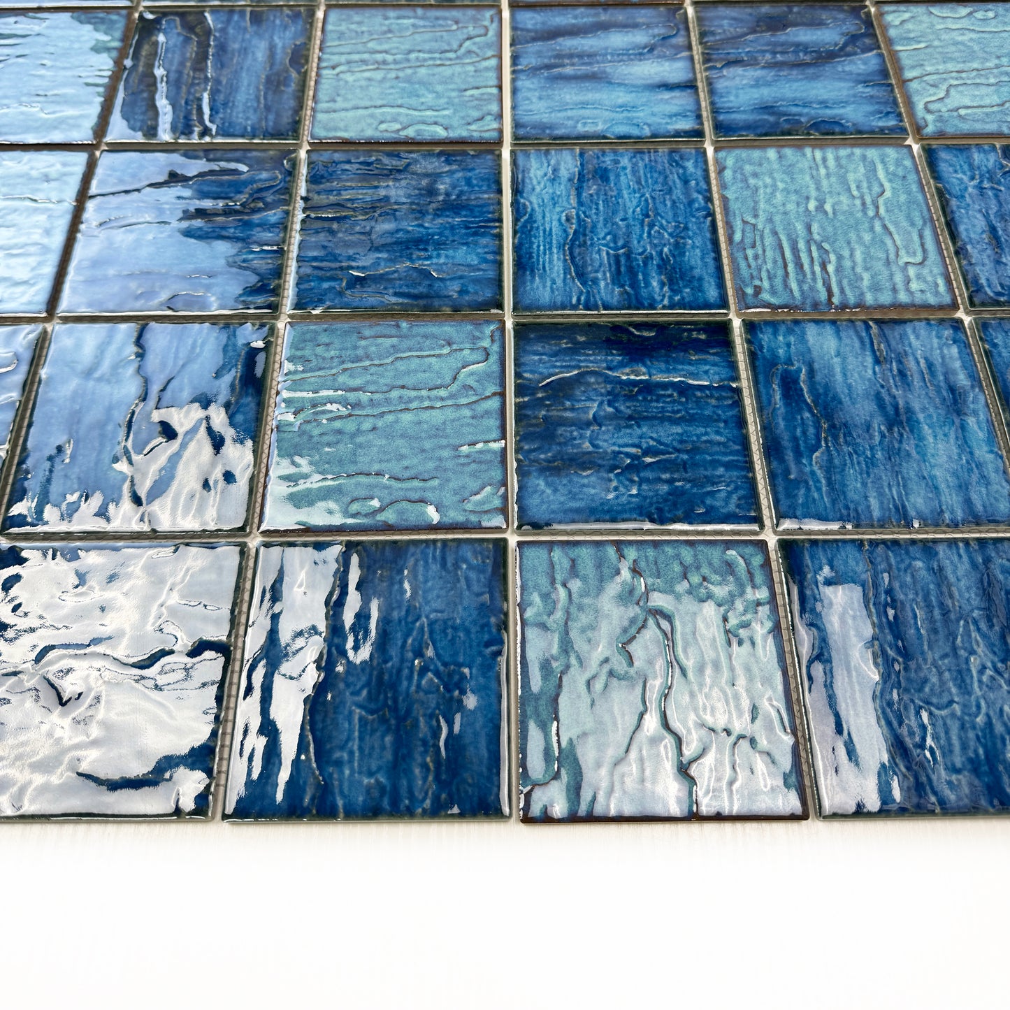 Serene Wave Emerald Green & Moss Green Mixed 3D Crystalline Glazed Porcelain Mosaic