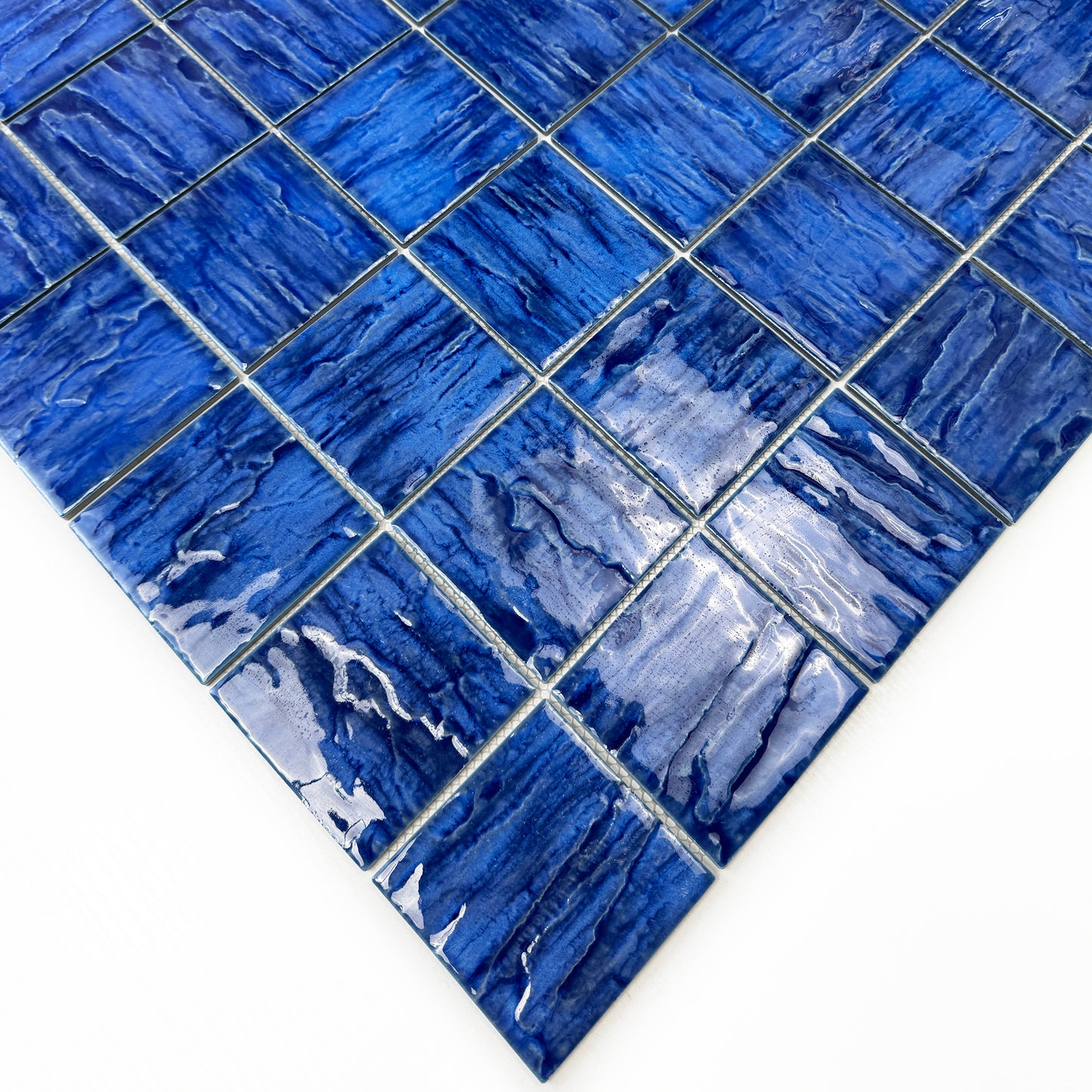 Serene Wave Navy Blue 3D Crystalline Glazed Porcelain Mosaic