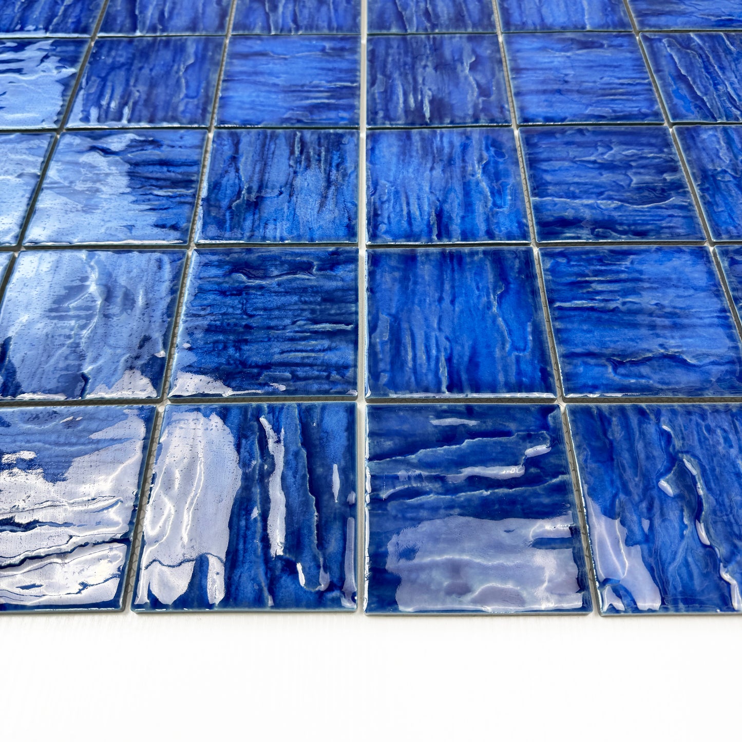 Serene Wave Navy Blue 3D Crystalline Glazed Porcelain Mosaic
