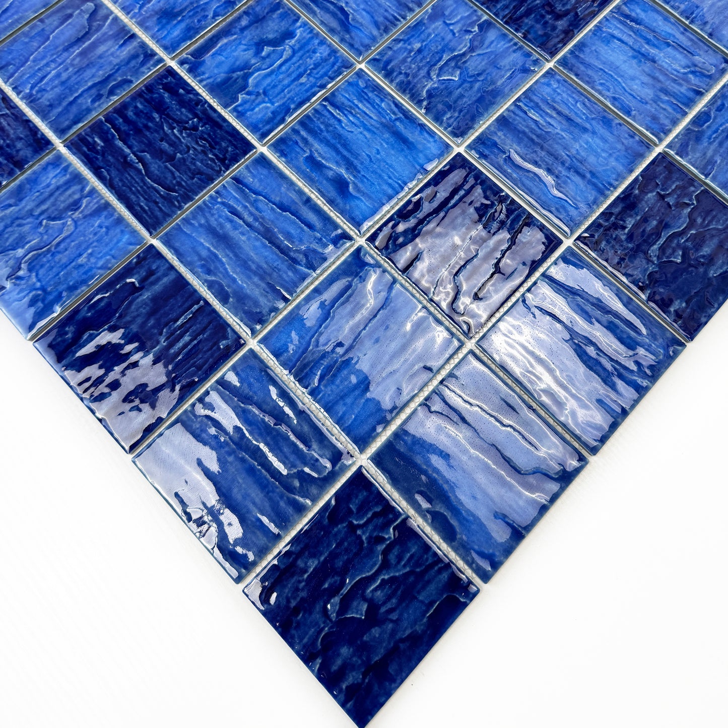 Serene Wave Cobalt Blue & Midnight Blue Mixed 3D Crystalline Glazed Porcelain Mosaic