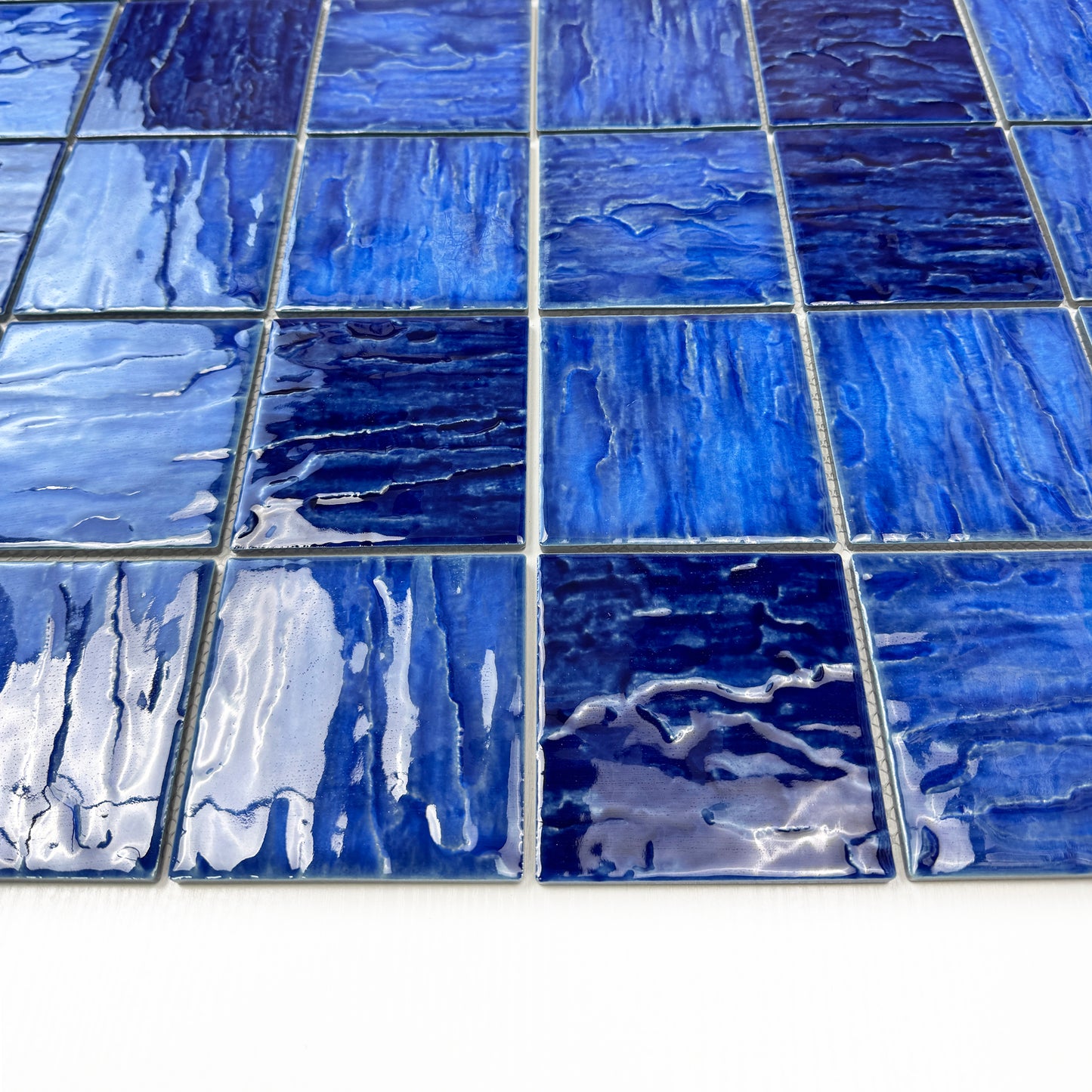 Serene Wave Cobalt Blue & Midnight Blue Mixed 3D Crystalline Glazed Porcelain Mosaic
