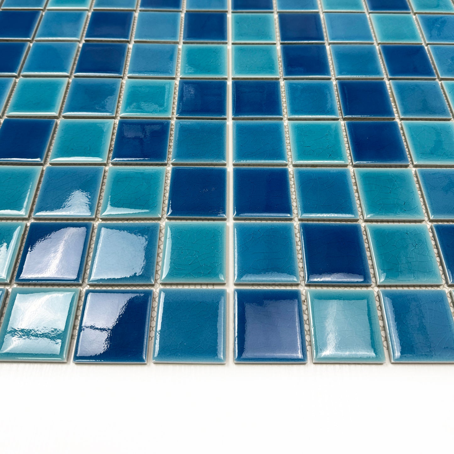 Oceanic Opal Series Cyan Blue & Navy Blue & Ultra Marine Blue Mixed Crackle Porcelain Mosaic