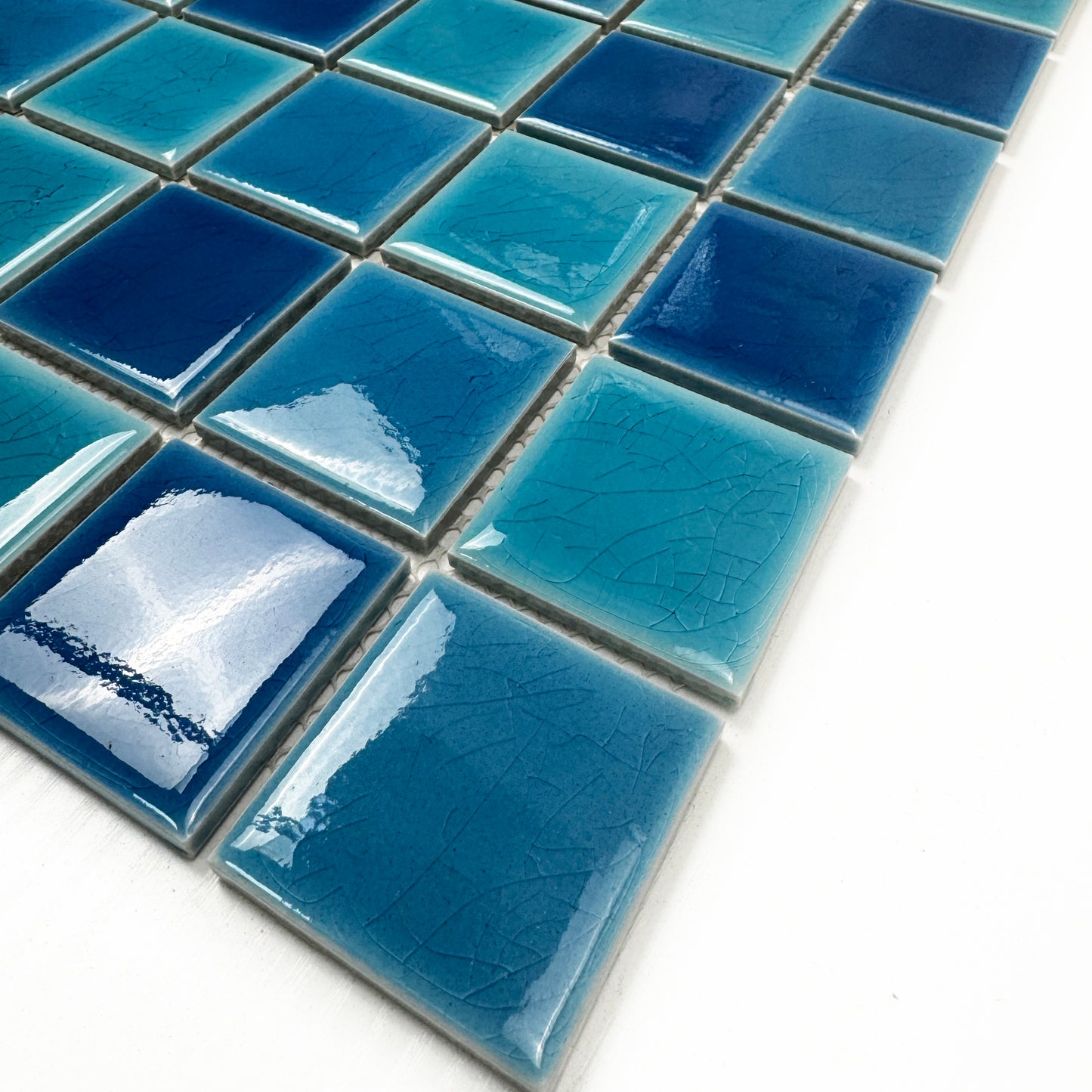 Oceanic Opal Series Cyan Blue & Navy Blue & Ultra Marine Blue Mixed Crackle Porcelain Mosaic