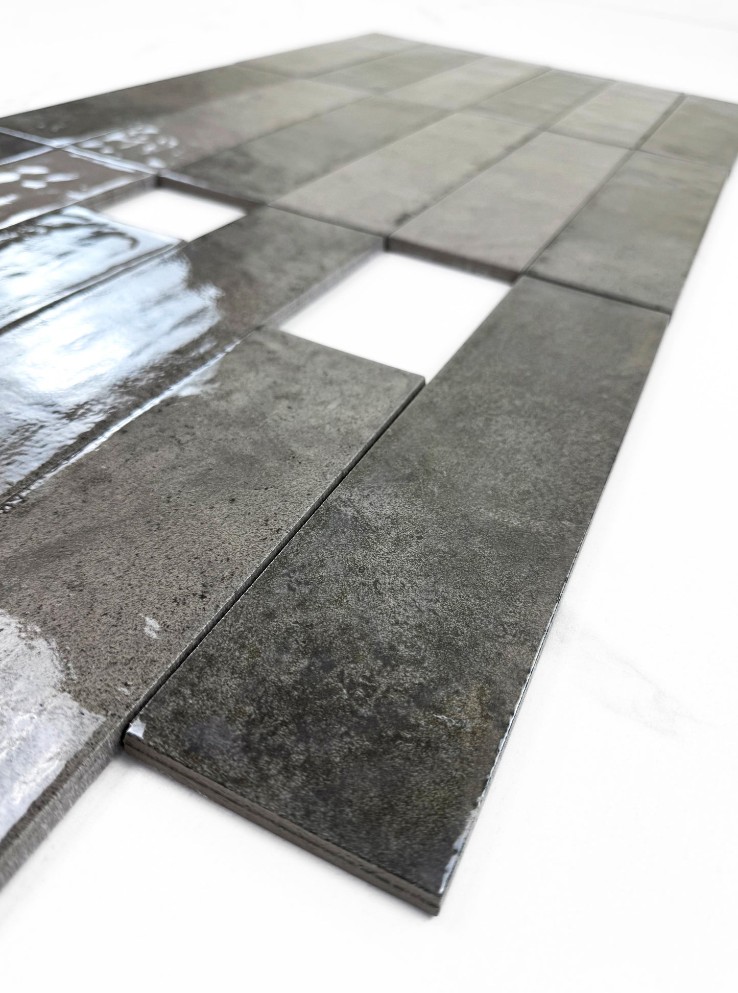 Grey Mixed Glossy Porcelain Artisanal Tile