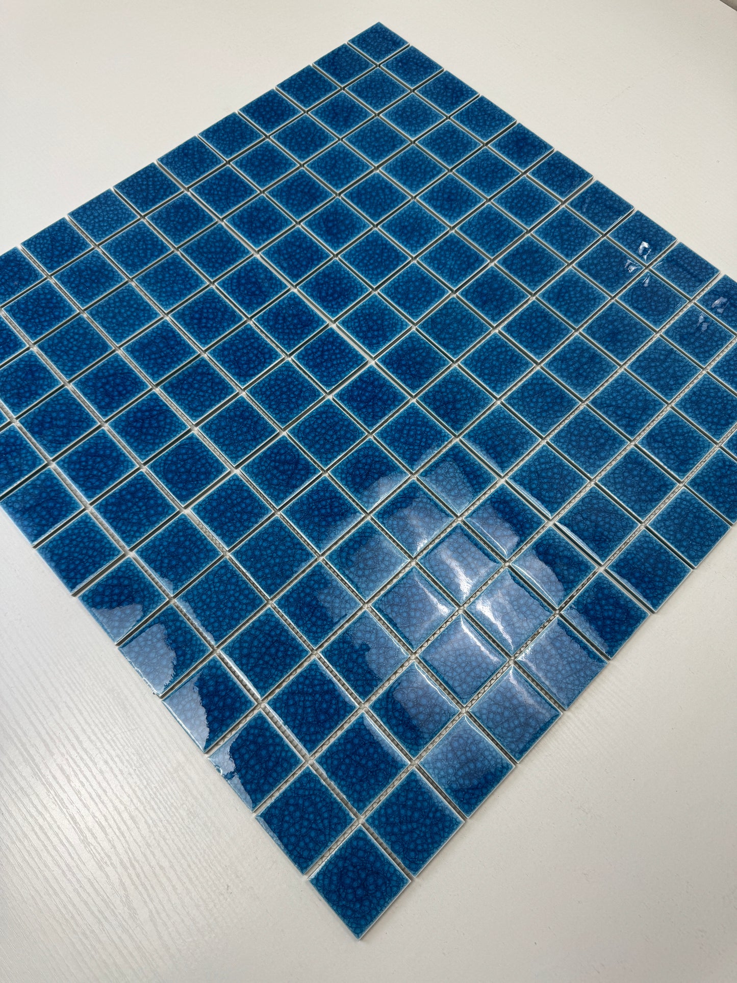 Oceanic Opal Series French Blue Double Crackle Porcelain Mosaic