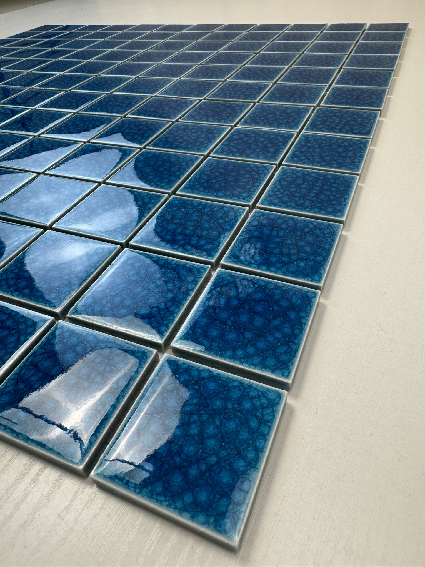 Oceanic Opal Series French Blue Double Crackle Porcelain Mosaic