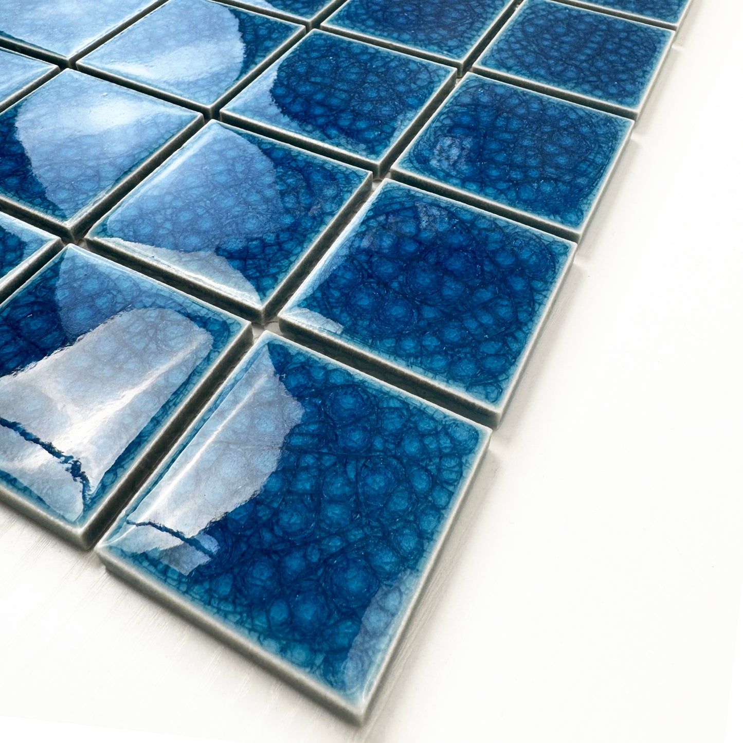 Oceanic Opal Series French Blue Double Crackle Porcelain Mosaic