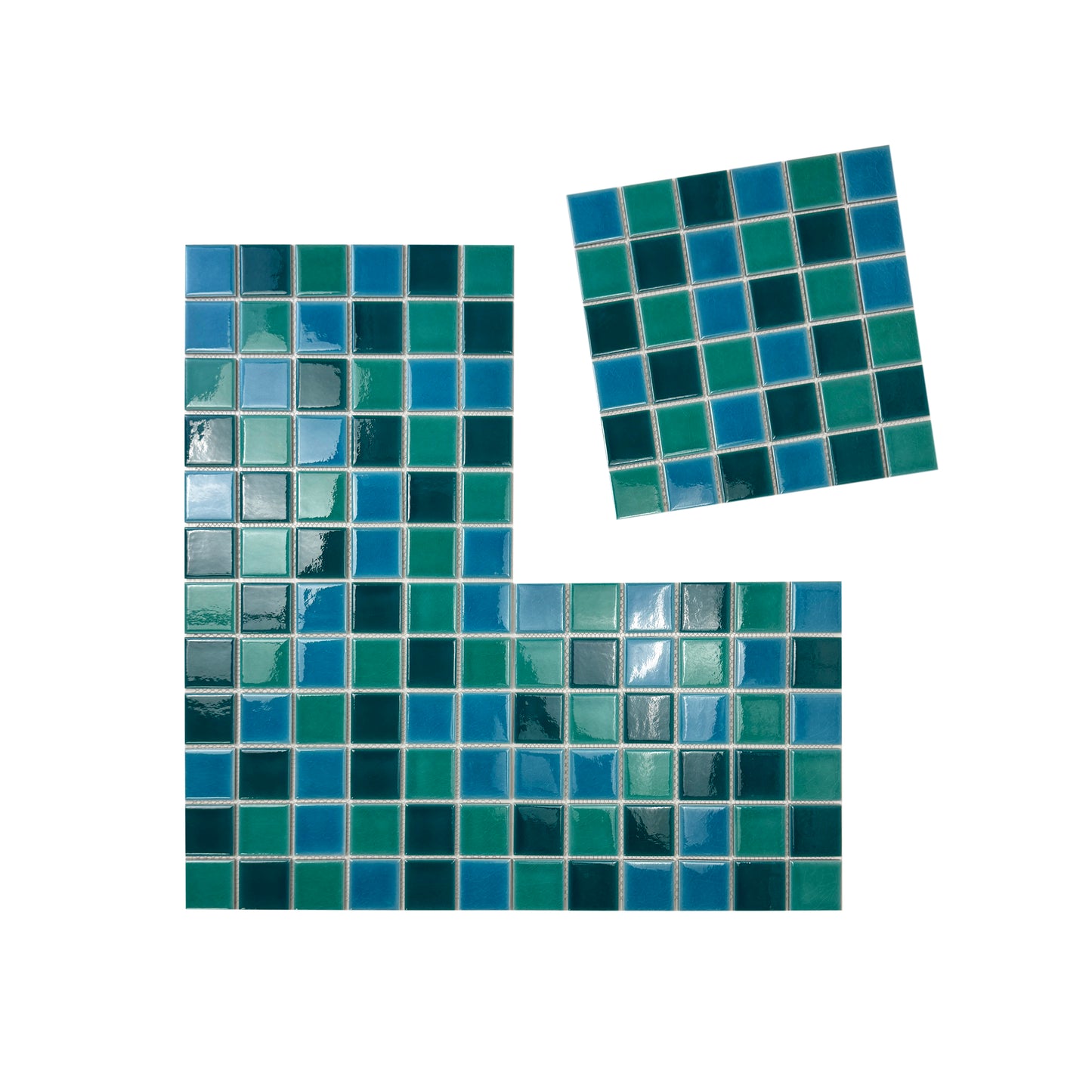 Oceanic Opal Series Teal Blue & Cyan Blue & Mint Green Mixed Crackle Porcelain Mosaic