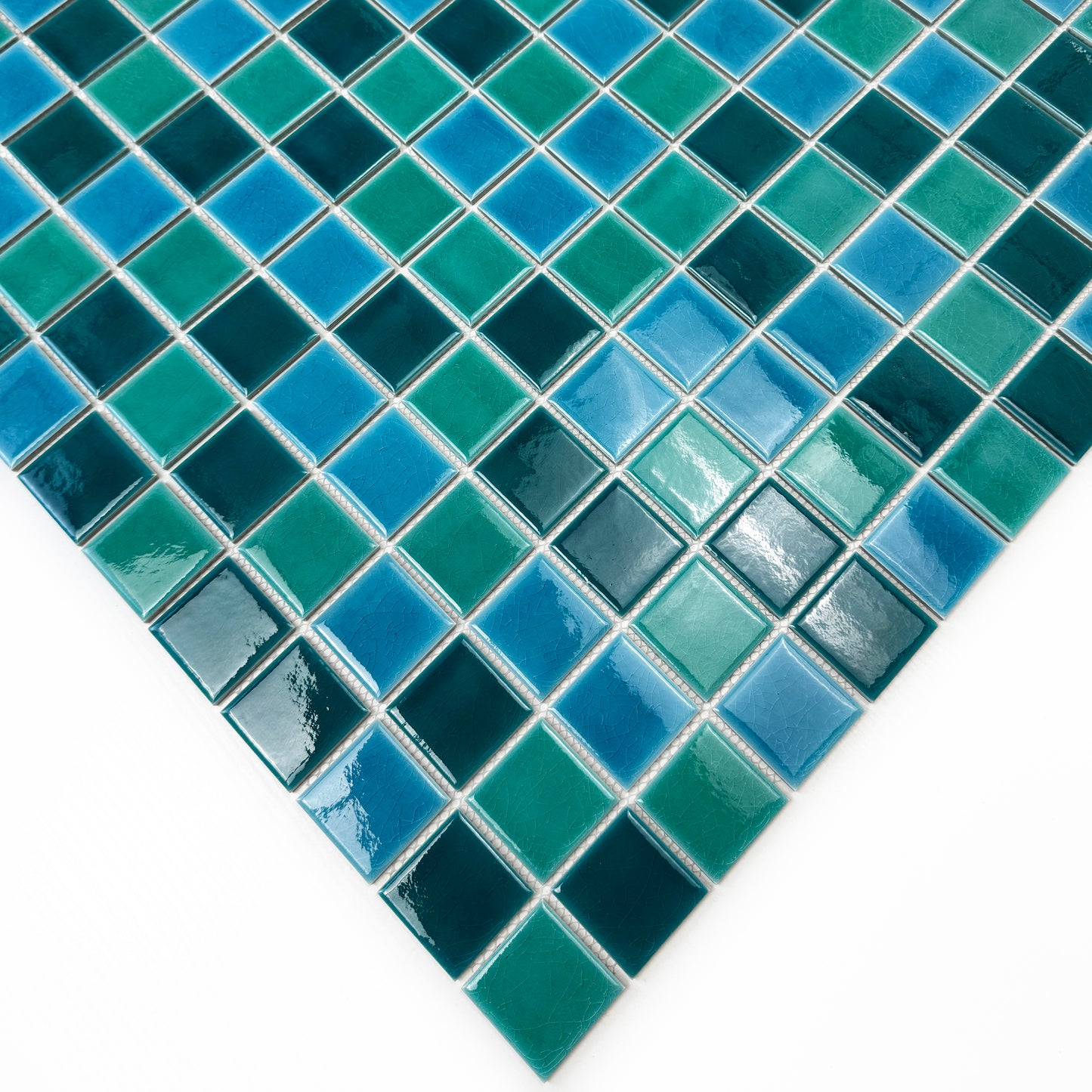 Oceanic Opal Series Teal Blue & Cyan Blue & Mint Green Mixed Crackle Porcelain Mosaic