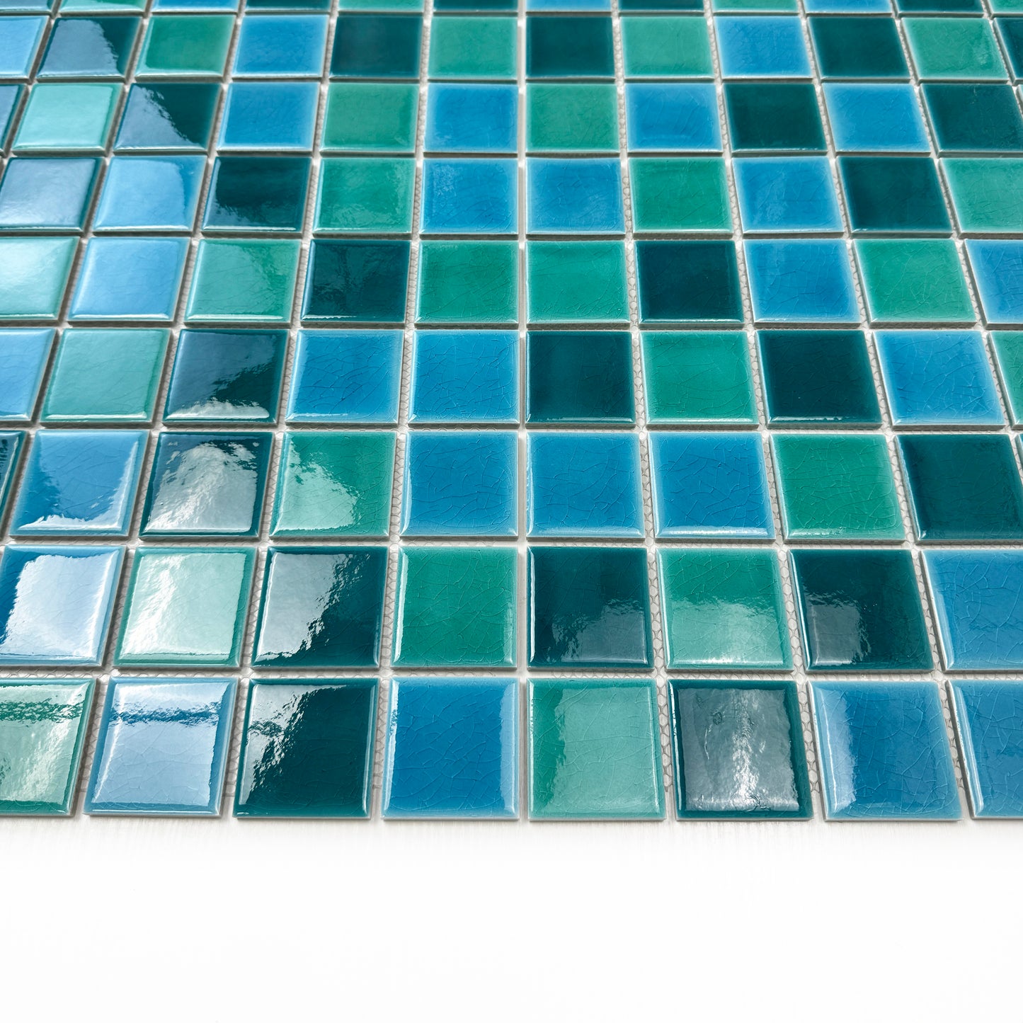 Oceanic Opal Series Teal Blue & Cyan Blue & Mint Green Mixed Crackle Porcelain Mosaic