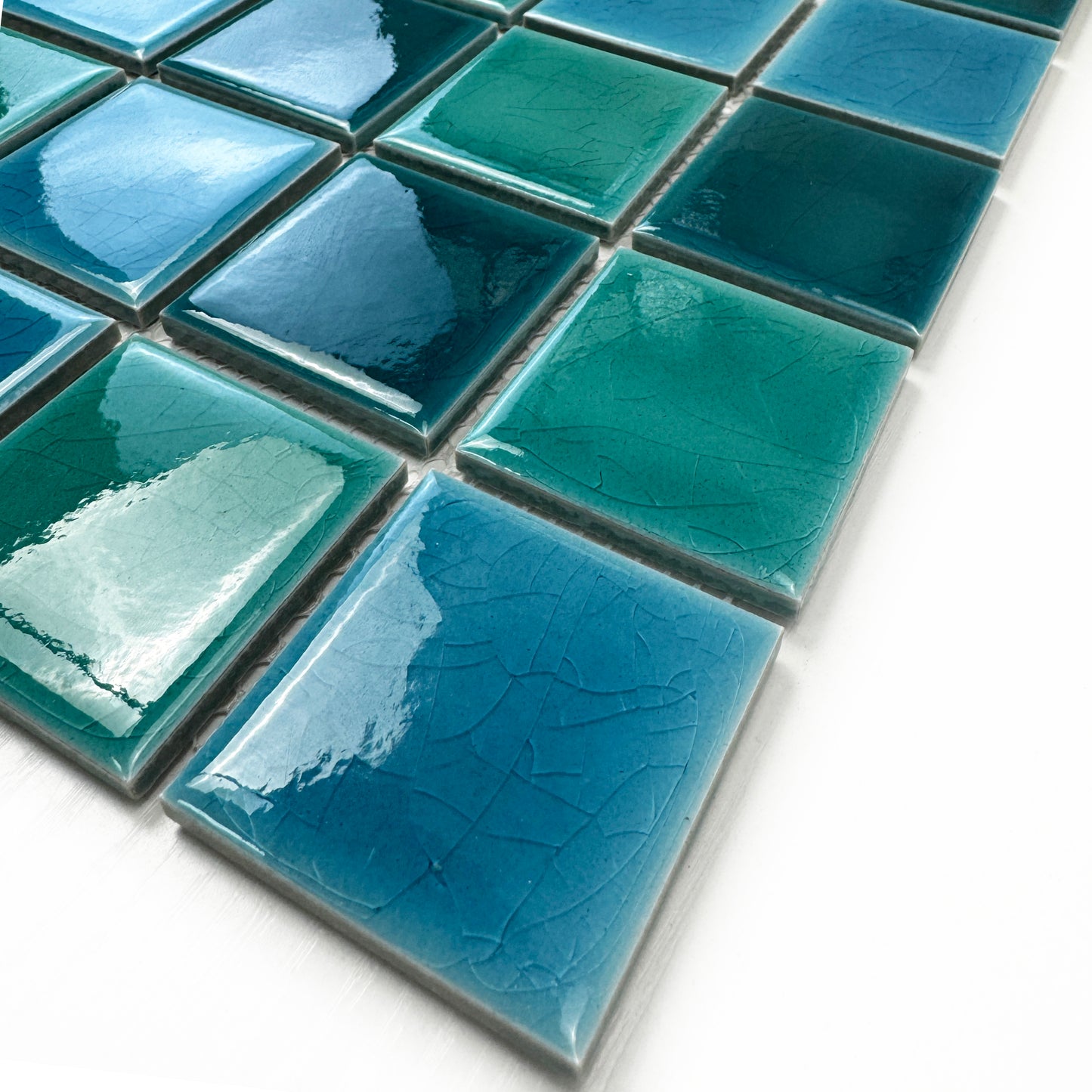 Oceanic Opal Series Teal Blue & Cyan Blue & Mint Green Mixed Crackle Porcelain Mosaic