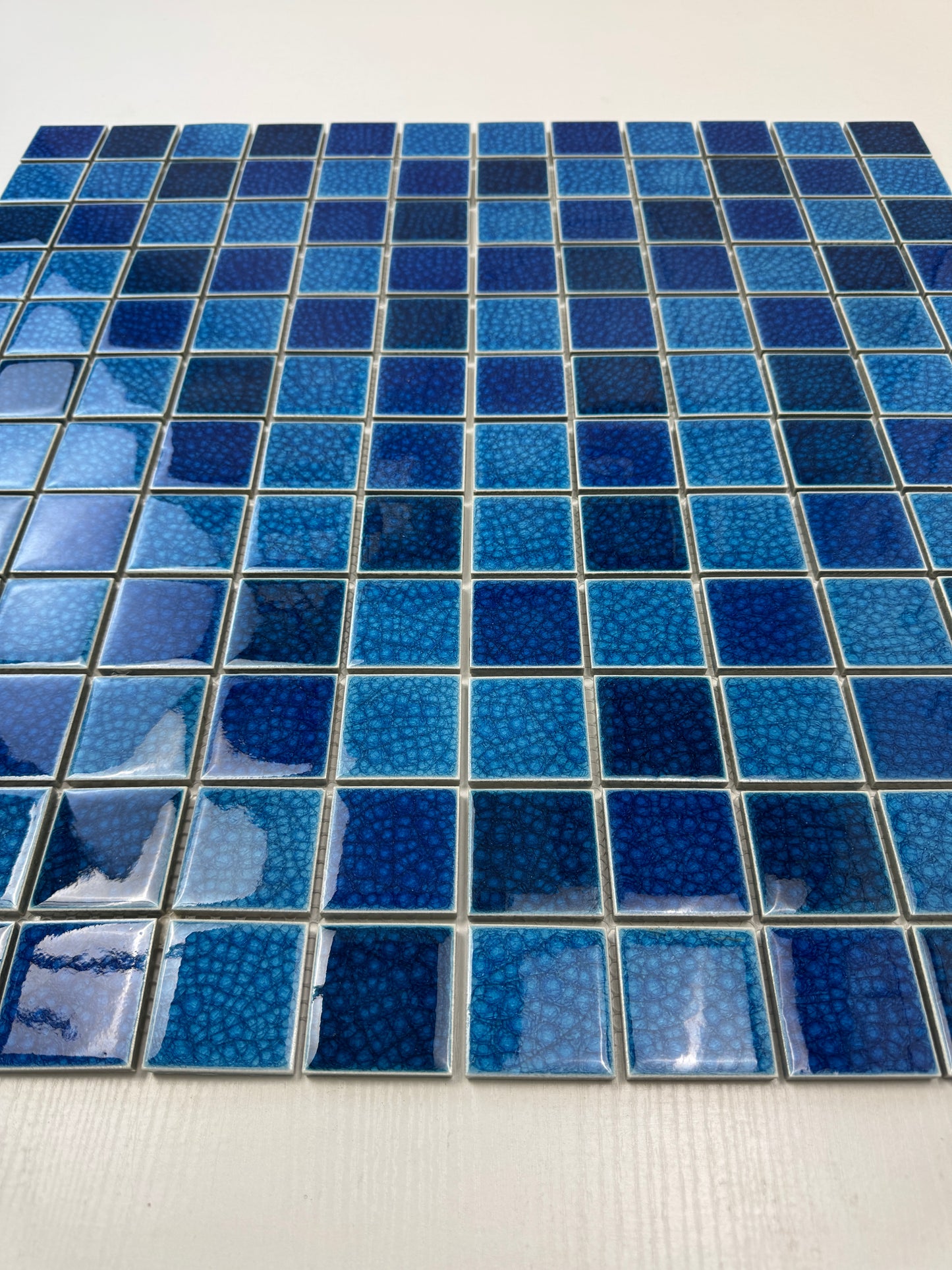 Oceanic Opal Series French Blue & Klein Blue & Navy Blue Mixed Double Crackle Porcelain Mosaic