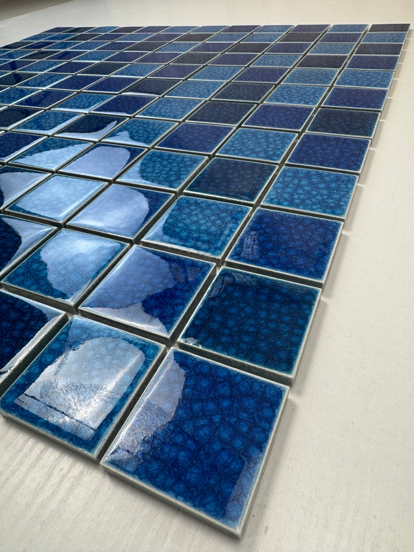 Oceanic Opal Series French Blue & Klein Blue & Navy Blue Mixed Double Crackle Porcelain Mosaic
