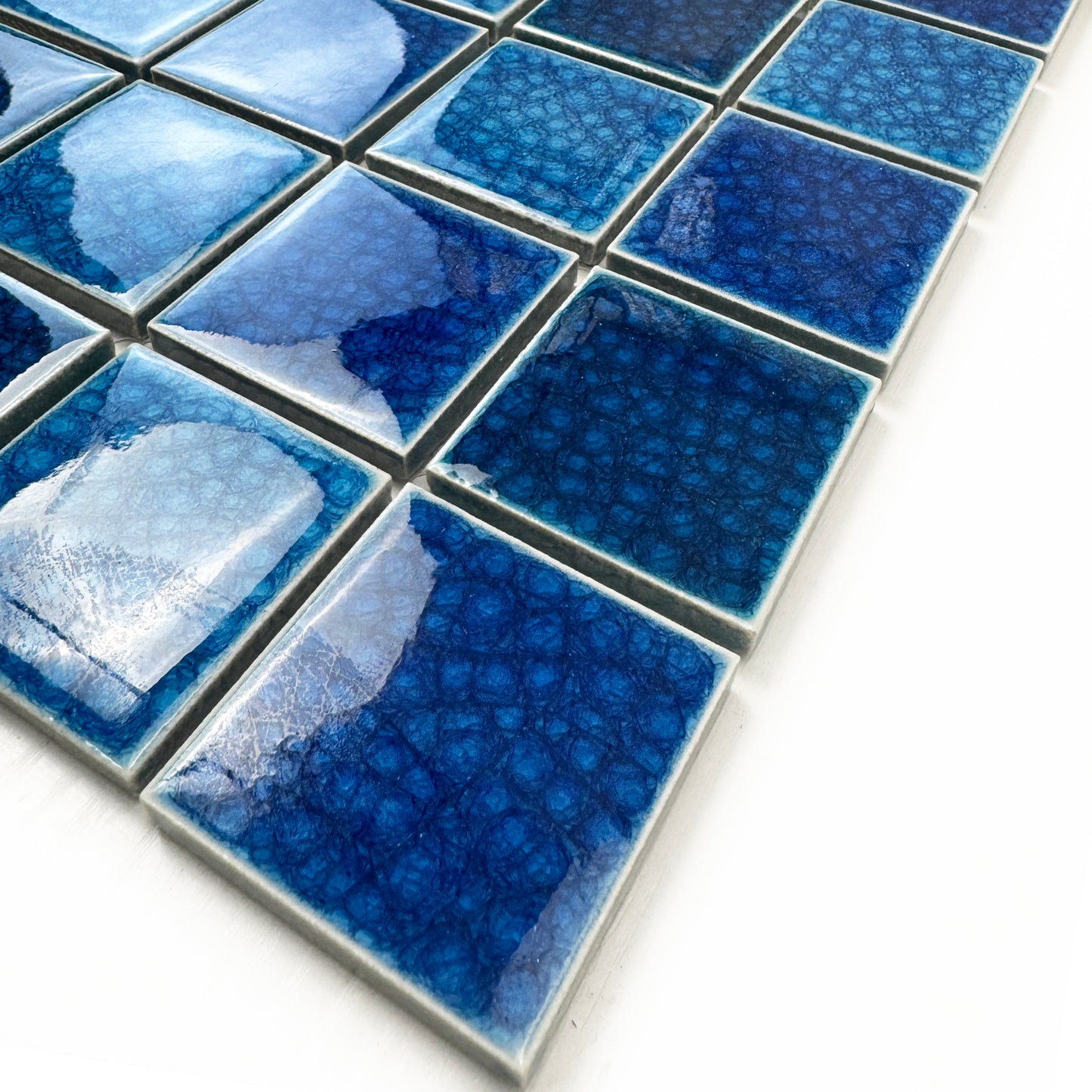 Oceanic Opal Series French Blue & Klein Blue & Navy Blue Mixed Double Crackle Porcelain Mosaic