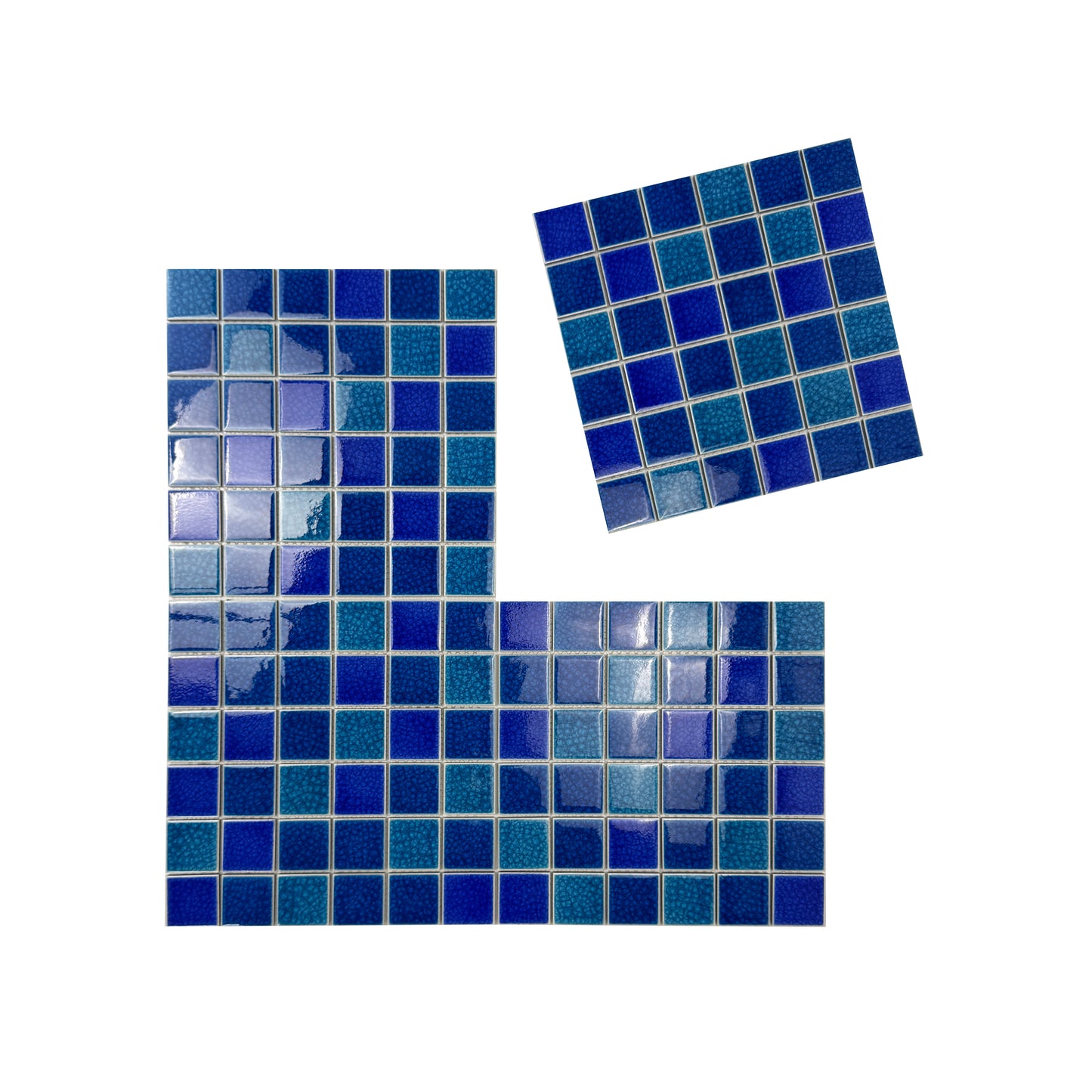 Oceanic Opal Series French Blue & Klein Blue Mixed Double Crackle Porcelain Mosaic