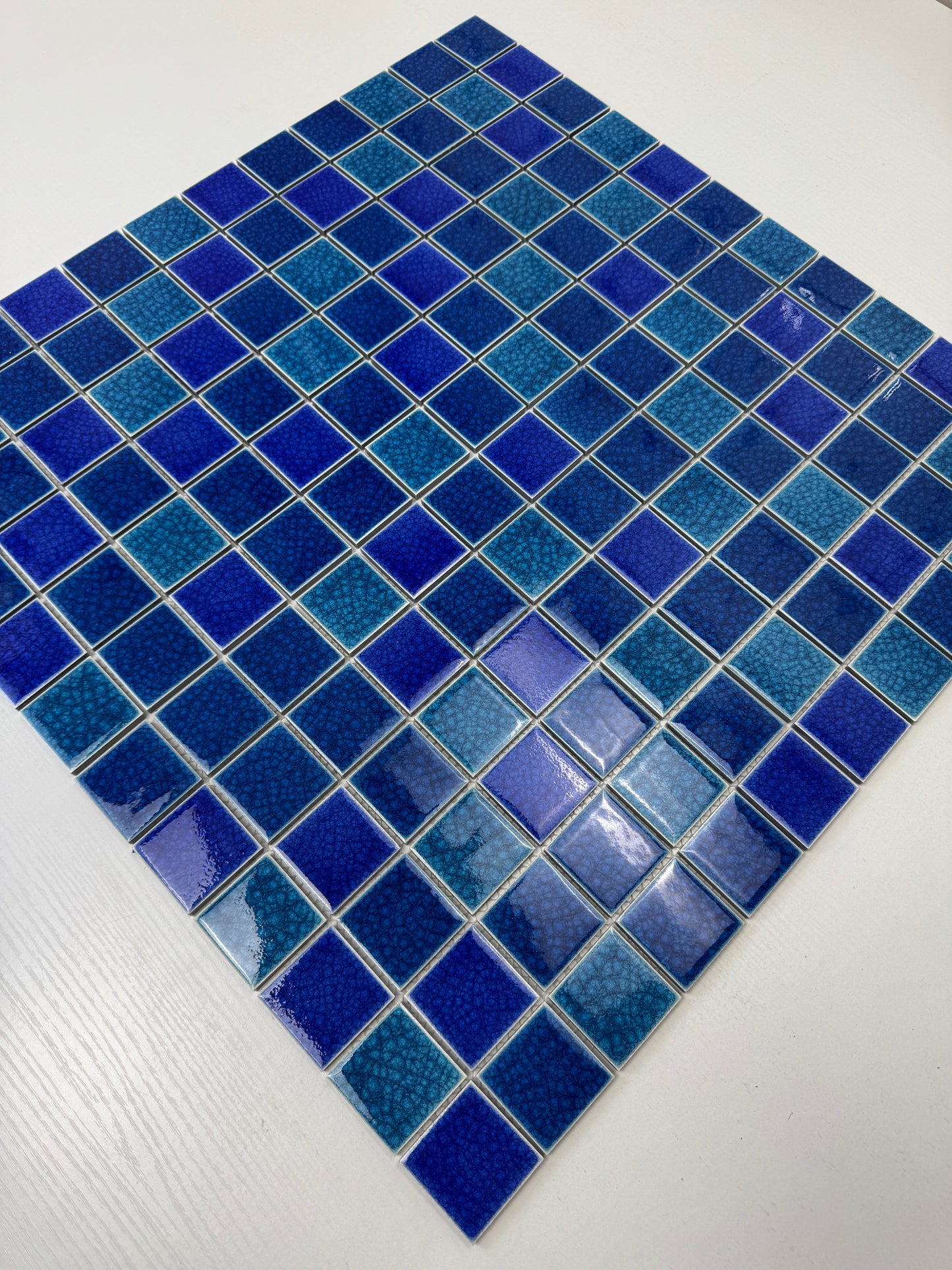Oceanic Opal Series French Blue & Klein Blue Mixed Double Crackle Porcelain Mosaic
