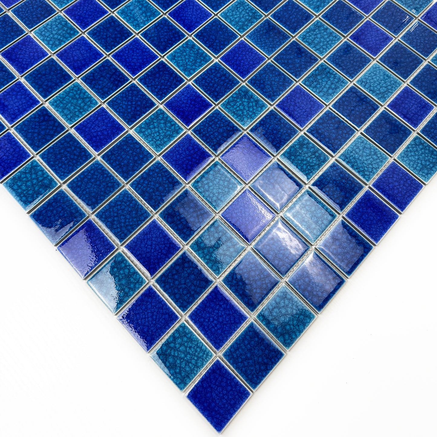 Oceanic Opal Series French Blue & Klein Blue Mixed Double Crackle Porcelain Mosaic