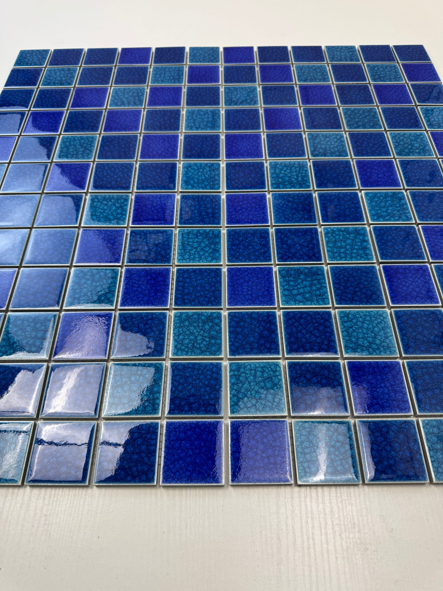 Oceanic Opal Series French Blue & Klein Blue Mixed Double Crackle Porcelain Mosaic