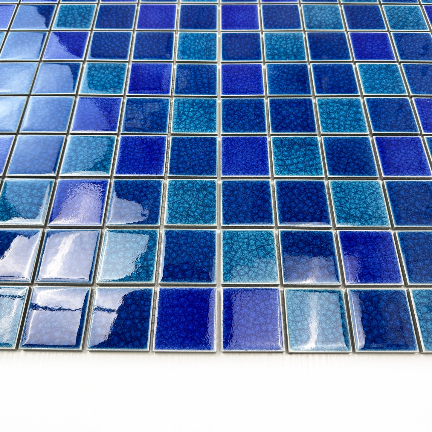 Oceanic Opal Series French Blue & Klein Blue Mixed Double Crackle Porcelain Mosaic