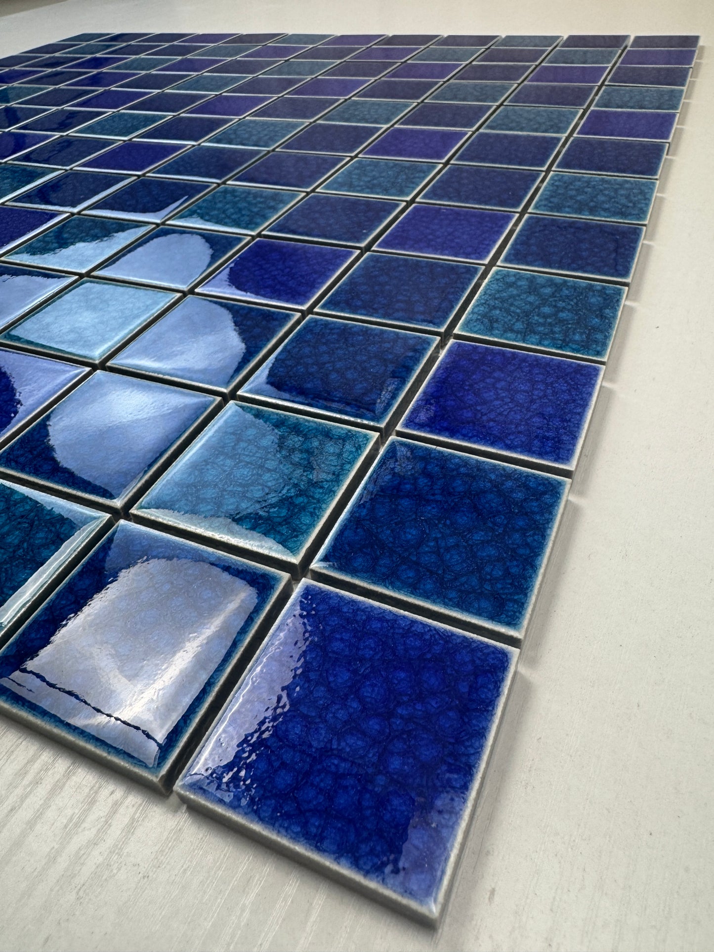 Oceanic Opal Series French Blue & Klein Blue Mixed Double Crackle Porcelain Mosaic