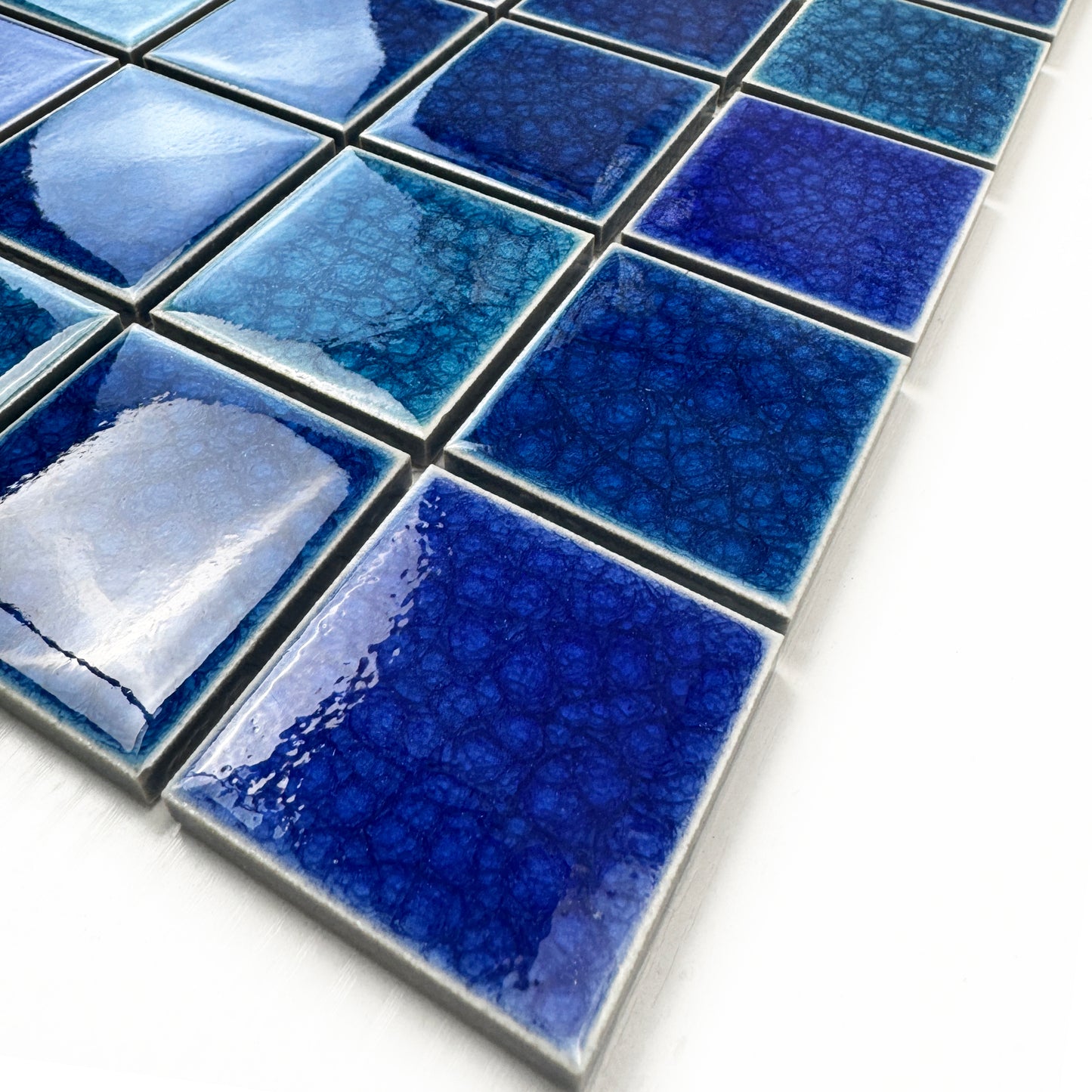 Oceanic Opal Series French Blue & Klein Blue Mixed Double Crackle Porcelain Mosaic