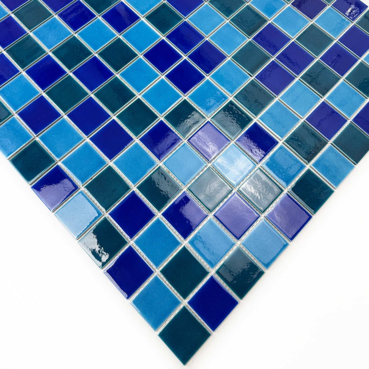 Oceanic Opal Series Cyan Blue & Navy Blue& Sapphire Blue Mixed Crackle Porcelain Mosaic