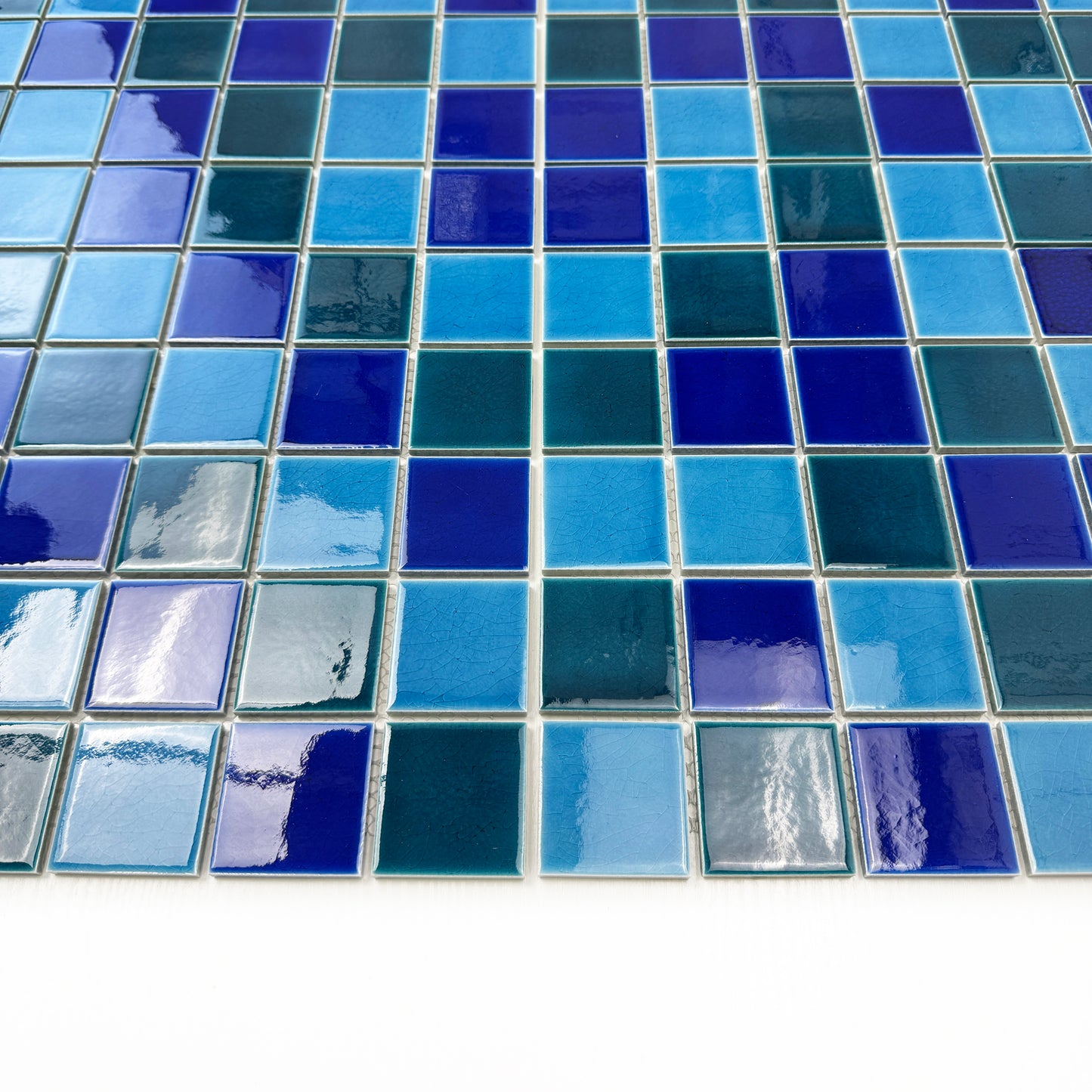 Oceanic Opal Series Cyan Blue & Navy Blue& Sapphire Blue Mixed Crackle Porcelain Mosaic