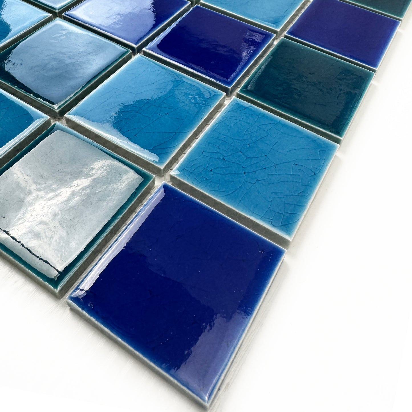 Oceanic Opal Series Cyan Blue & Navy Blue& Sapphire Blue Mixed Crackle Porcelain Mosaic