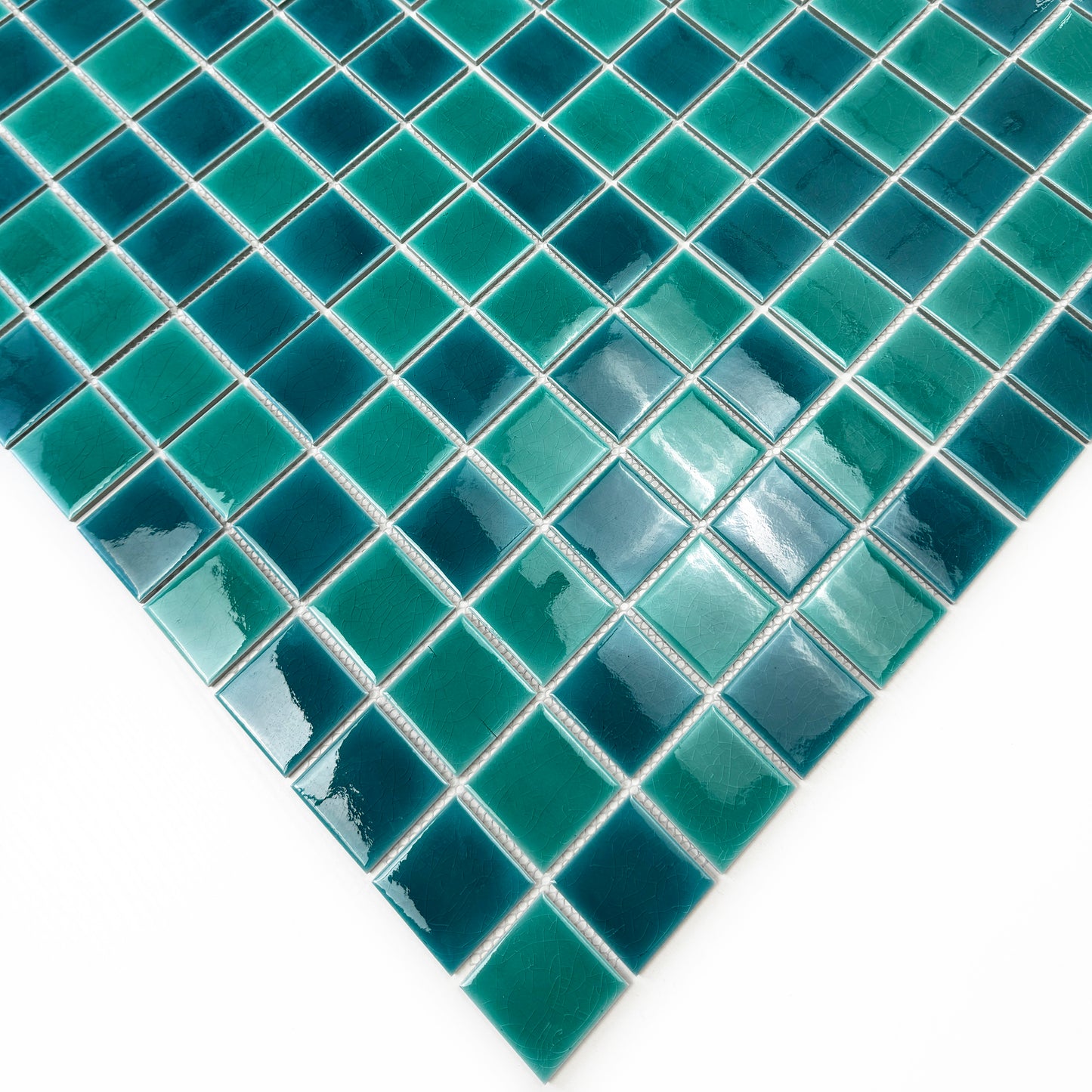 Oceanic Opal Series Tiffany Blue And Teal Blue Mixed Crackle Porcelain Mosaic