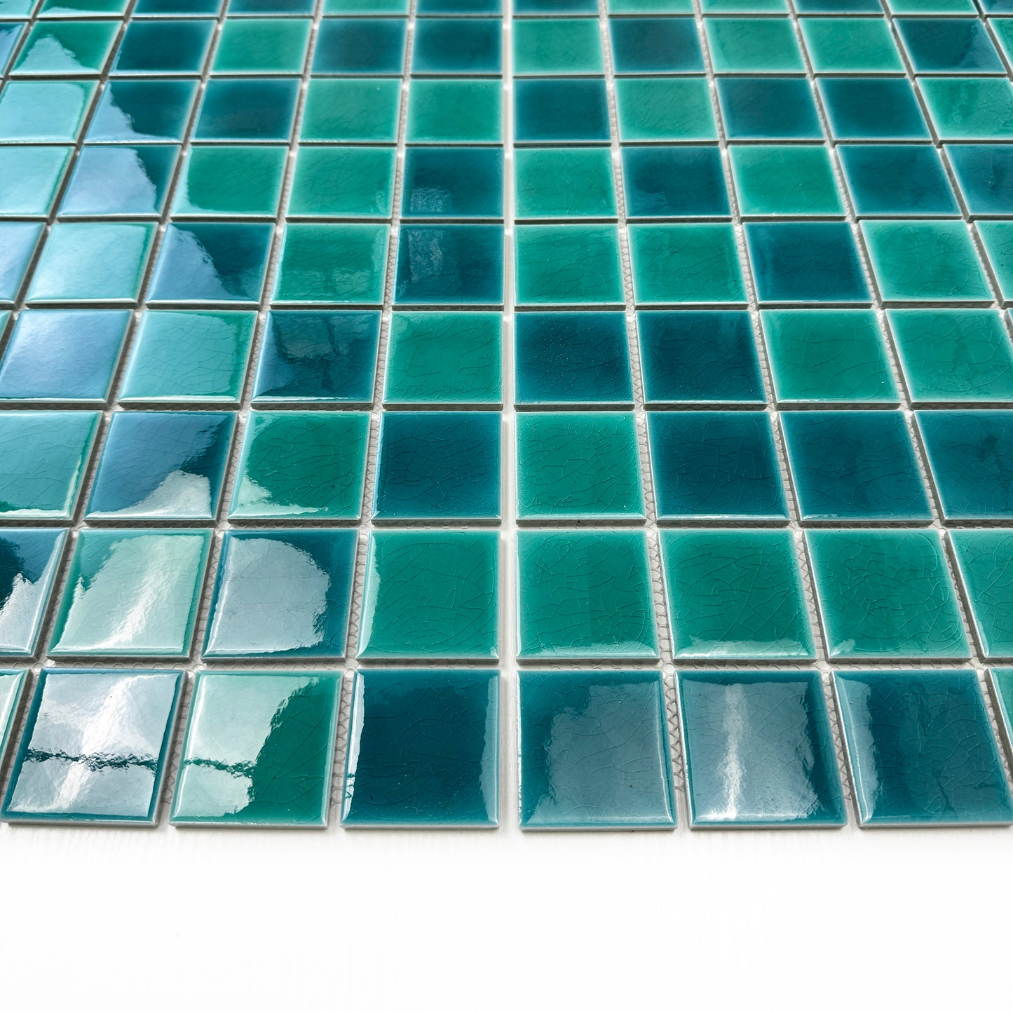 Oceanic Opal Series Tiffany Blue And Teal Blue Mixed Crackle Porcelain Mosaic