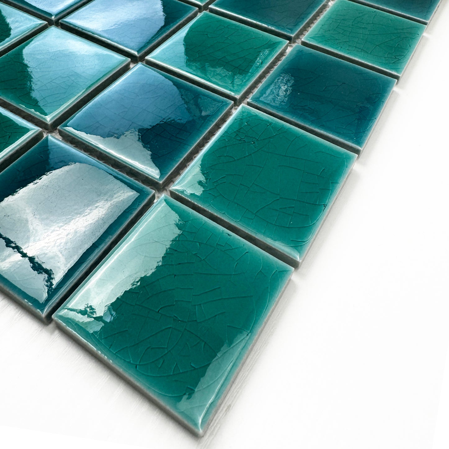 Oceanic Opal Series Tiffany Blue And Teal Blue Mixed Crackle Porcelain Mosaic