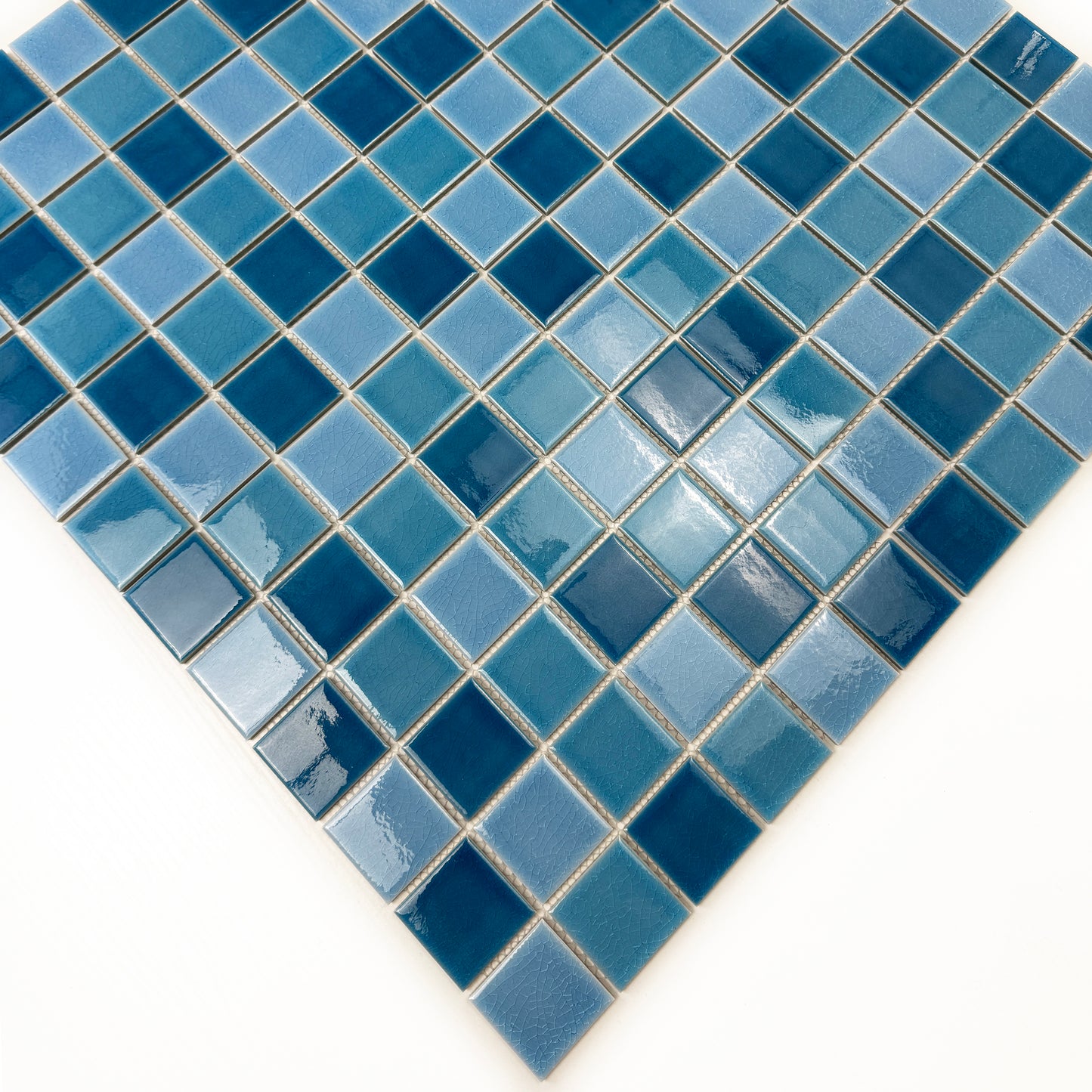 Oceanic Opal Series Cerulean Blue & Cyan Blue & Navy Blue Mixed Crackle Porcelain Mosaic