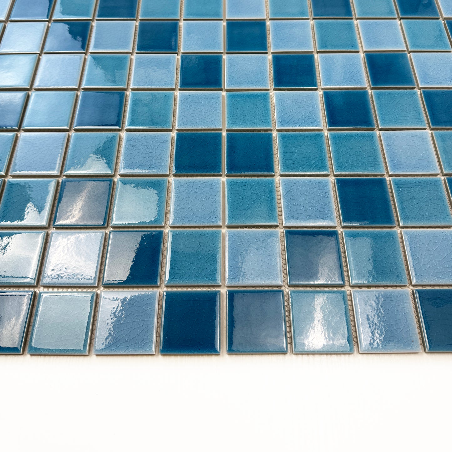 Oceanic Opal Series Cerulean Blue & Cyan Blue & Navy Blue Mixed Crackle Porcelain Mosaic