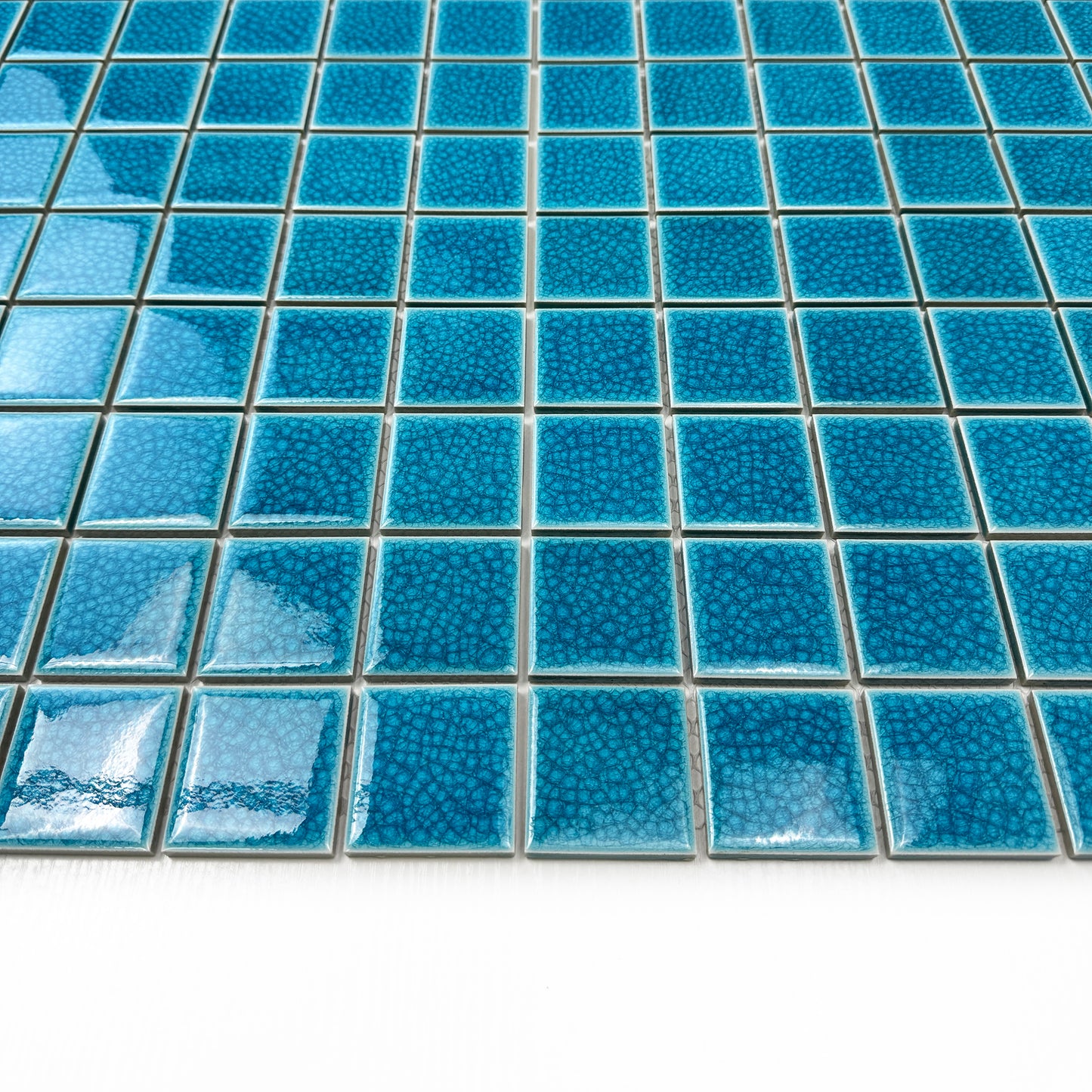 Oceanic Opal Series Tiffany Blue Convex Surface Crackle Porcelain Mosaic
