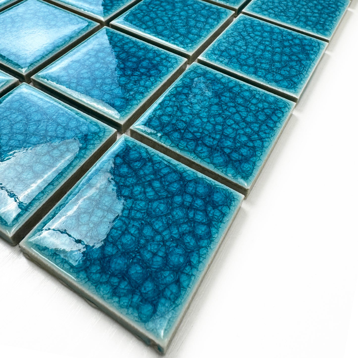 Oceanic Opal Series Cyan Blue Crackle Porcelain Mosaic