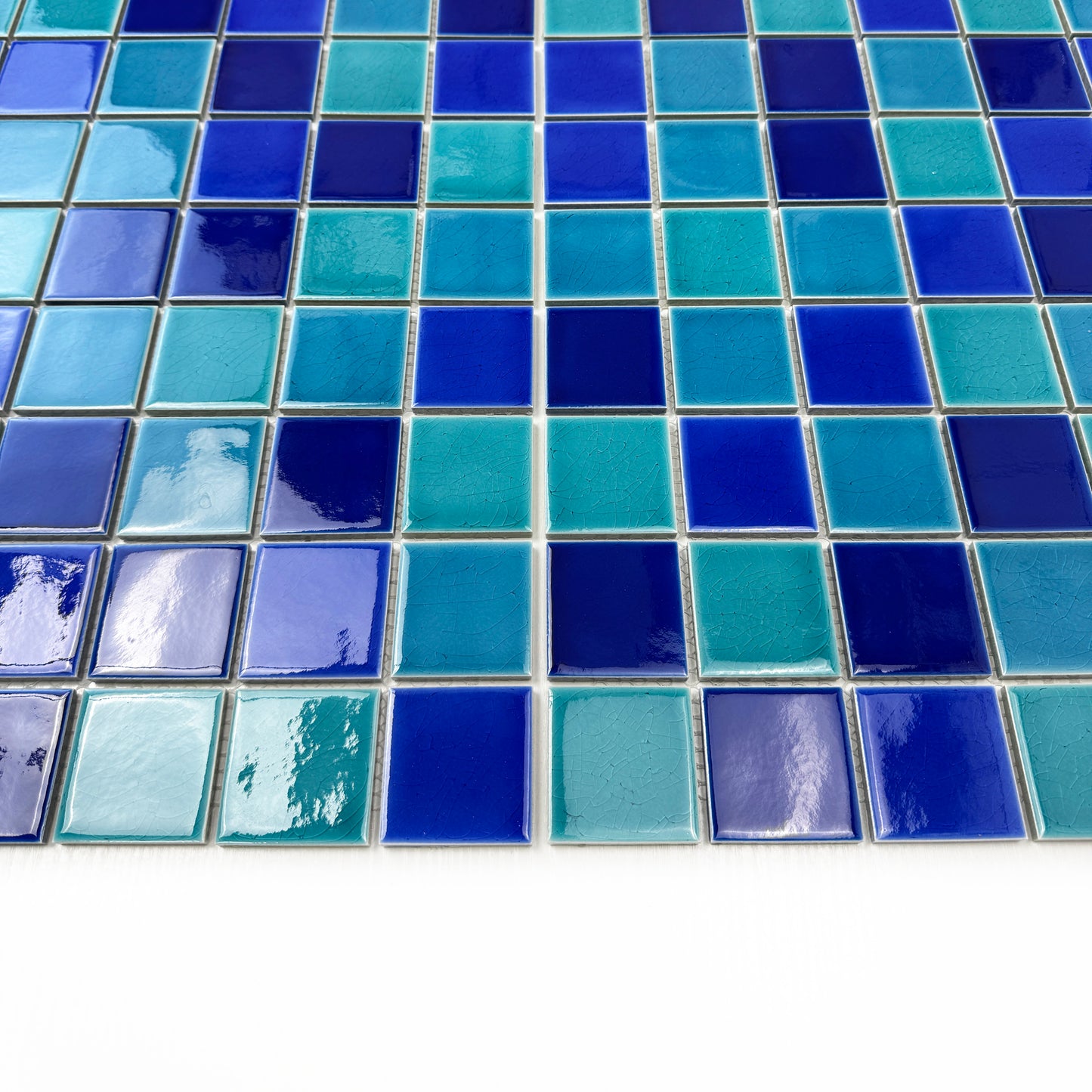Oceanic Opal Series Tiffany Blue & Cyan Blue &Klein Blue & Indigo Blue Mixed Crackle Porcelain Mosaic