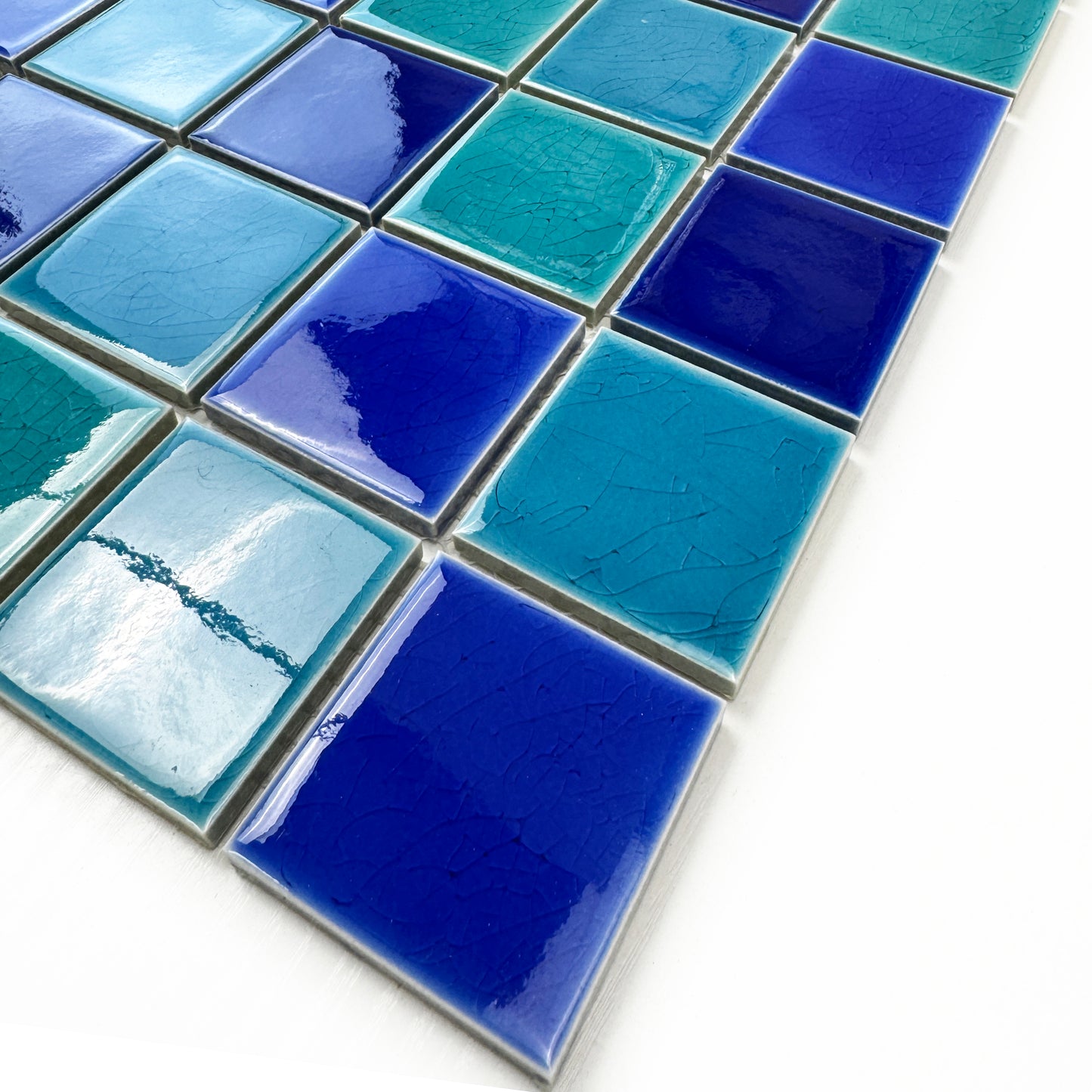 Oceanic Opal Series Tiffany Blue & Cyan Blue &Klein Blue & Indigo Blue Mixed Crackle Porcelain Mosaic