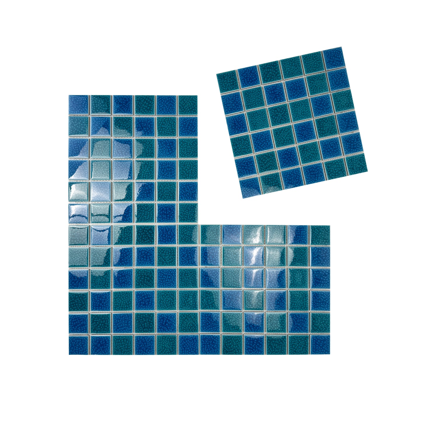 Oceanic Opal Series Tiffany Blue & French Blue Mixed Double Crackle Porcelain Mosaic