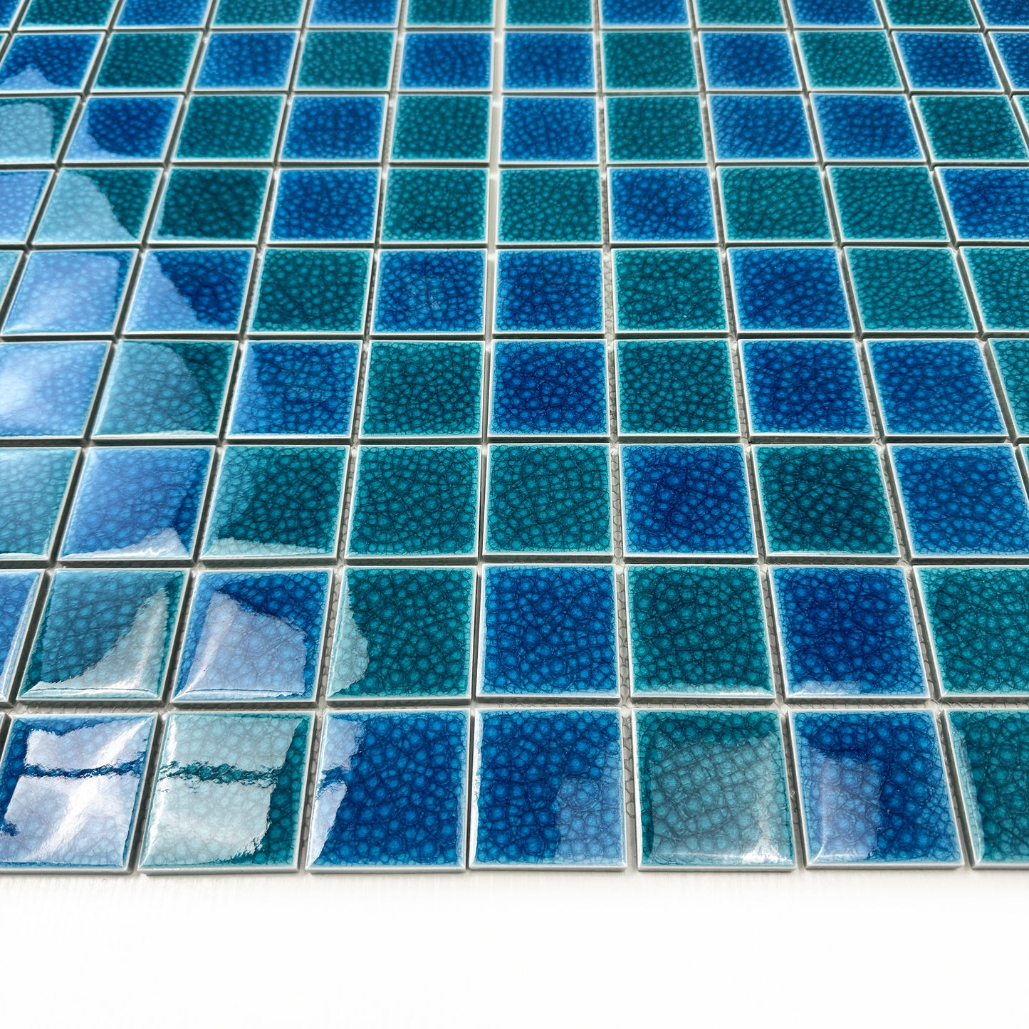 Oceanic Opal Series Tiffany Blue & French Blue Mixed Double Crackle Porcelain Mosaic